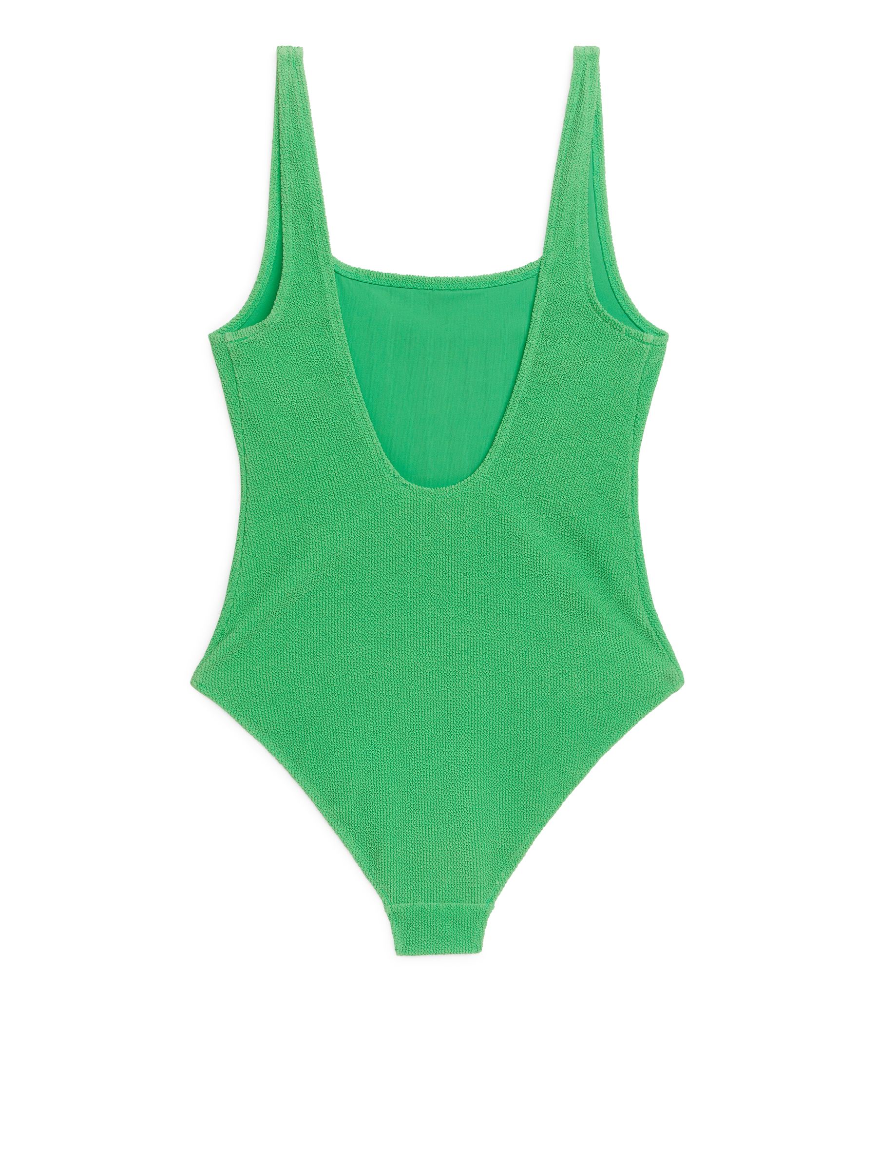 Crinkle Square Neck Swimsuit - Green - Slim fit - Women - StillMedia/DescriptiveStillLife - 1