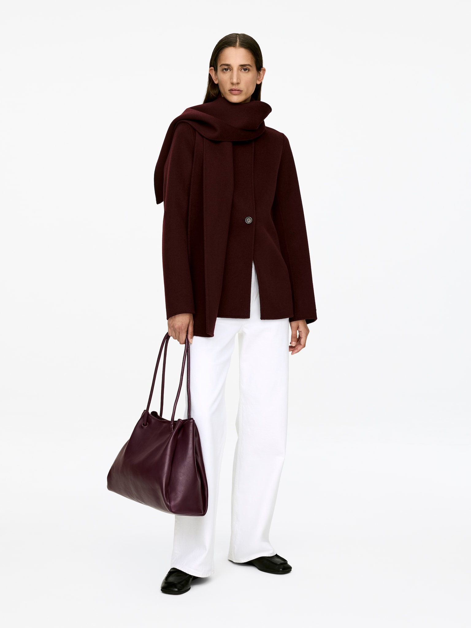 Leather Tote Bag - Burgundy - 5
