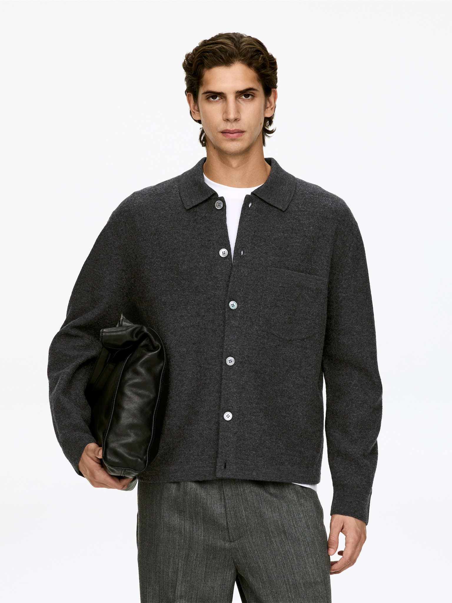 Cardigan en laine bouillie - gris/Bleu foncé/Marron - 1