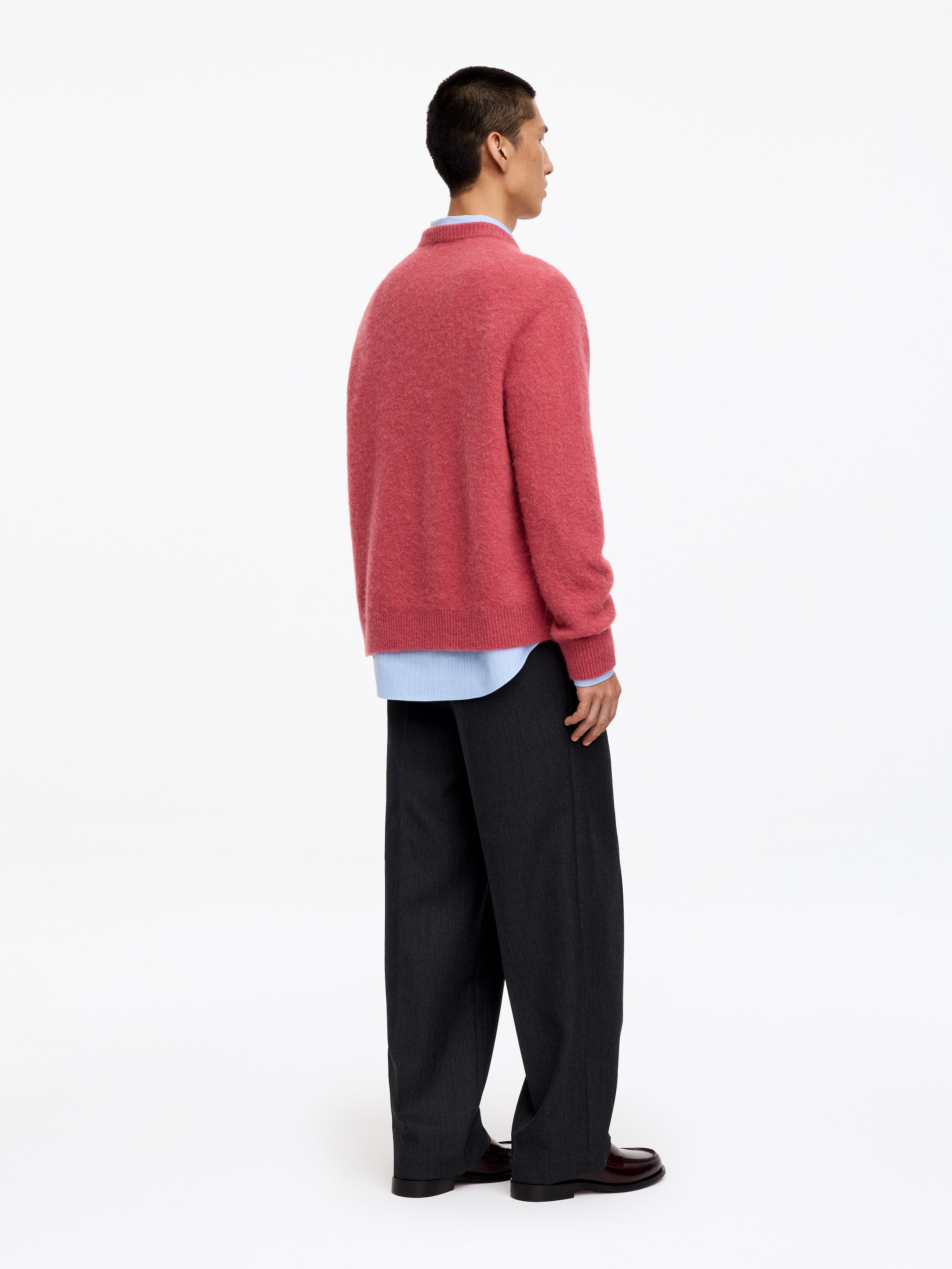 Alpaca-Merino Wool Blend Jumper - Raspberry Red - Relaxed fit - men - StillMedia/Lookbook - 2