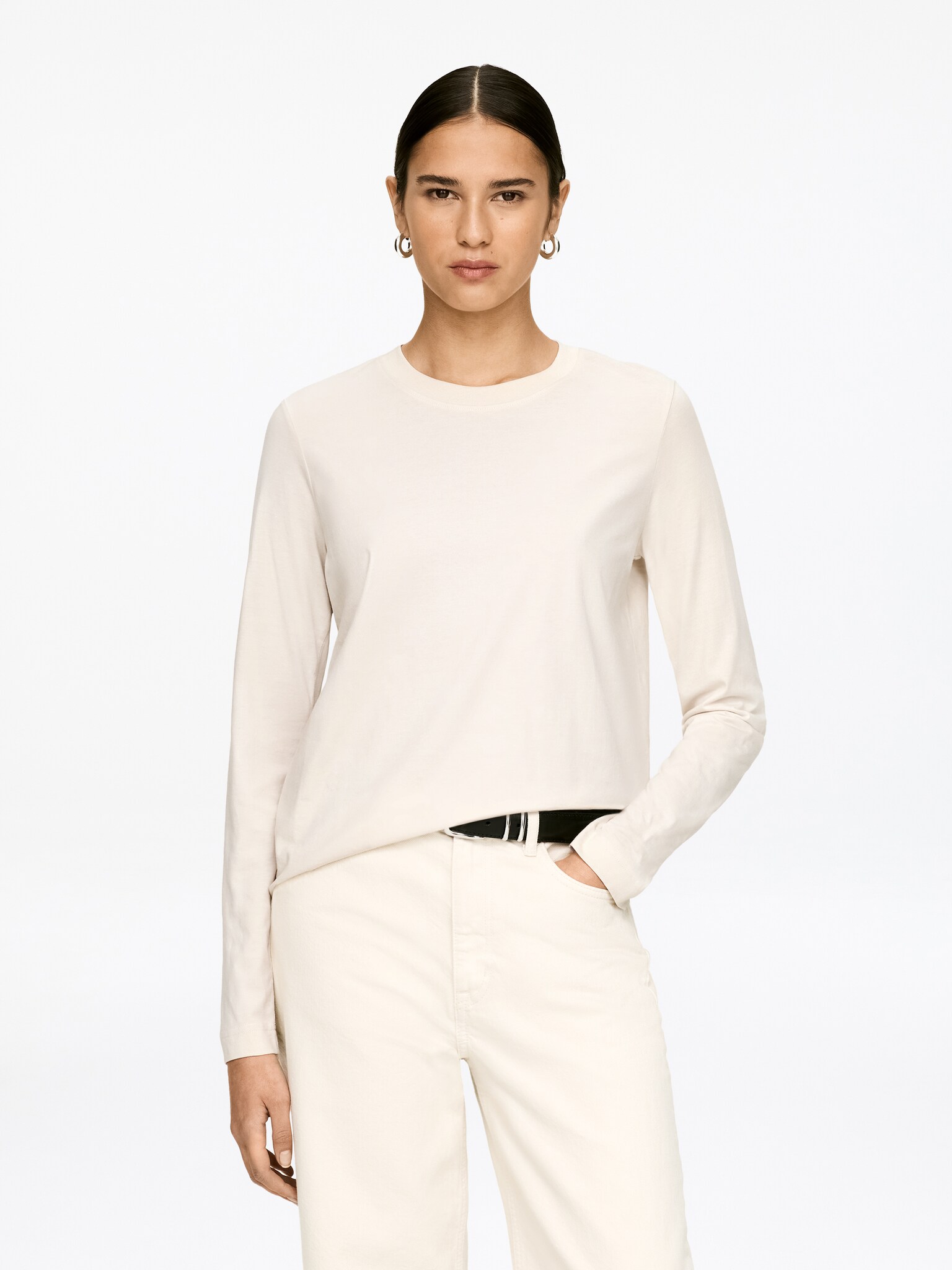 IRIS Charakteristisches Langarm-T-Shirt - Cremeweiß/Weiß/Knallblau/Weiß/Schwarz/Braun/Grau/Cremeweiß/Schwarz/Rosa/Cremeweiß/Rostrot - 1