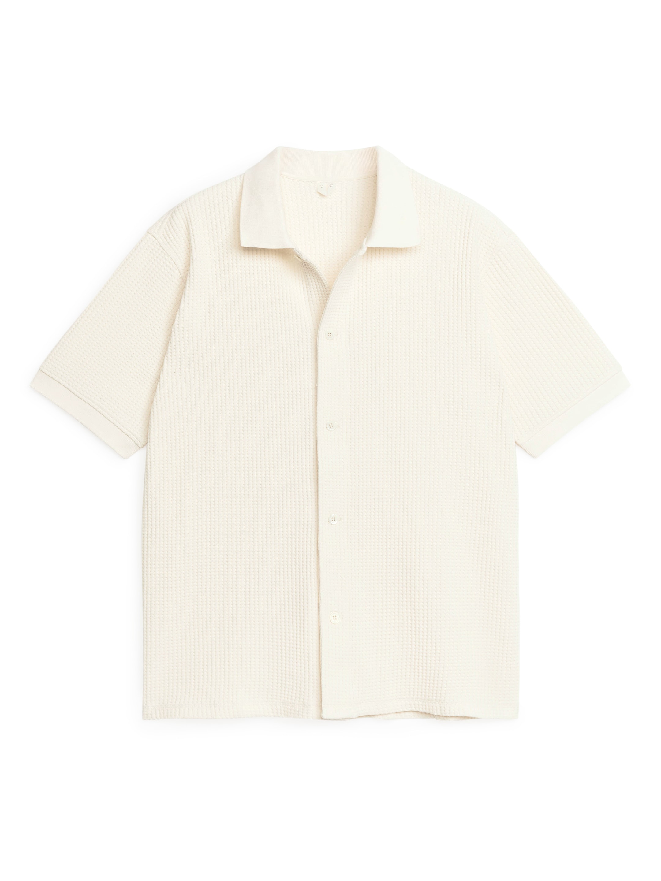 Våffelstickad bomullsskjorta - Off-white - Loose fit - Men - StillMedia/DescriptiveStillLife - 1