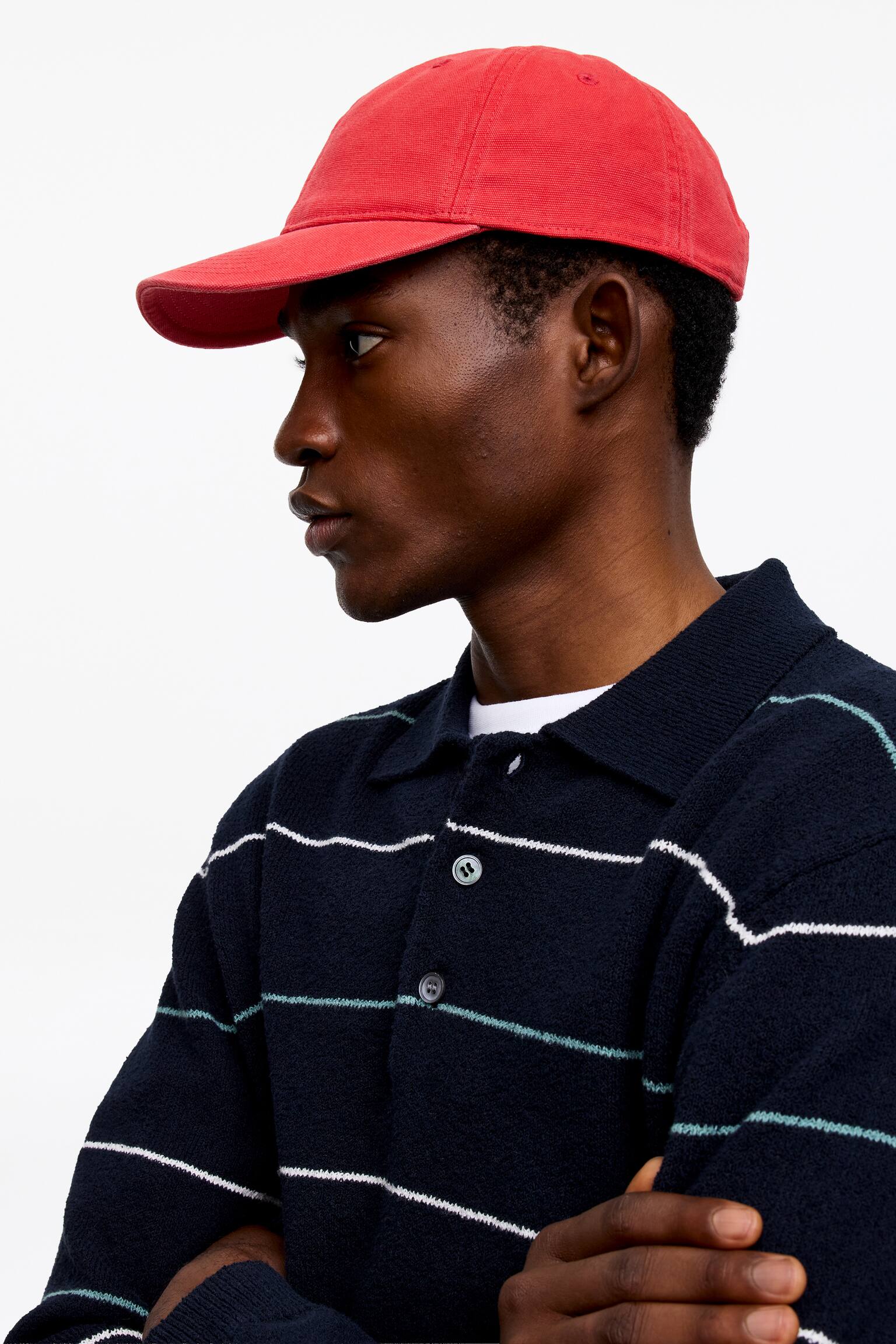 Cappellino in tela di cotone lavato - Rosso/Nero - 1