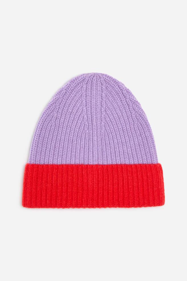 Woll-Beanie - Flieder/Rot/Rosa/Rot/Blau/Farbblöcke - 1