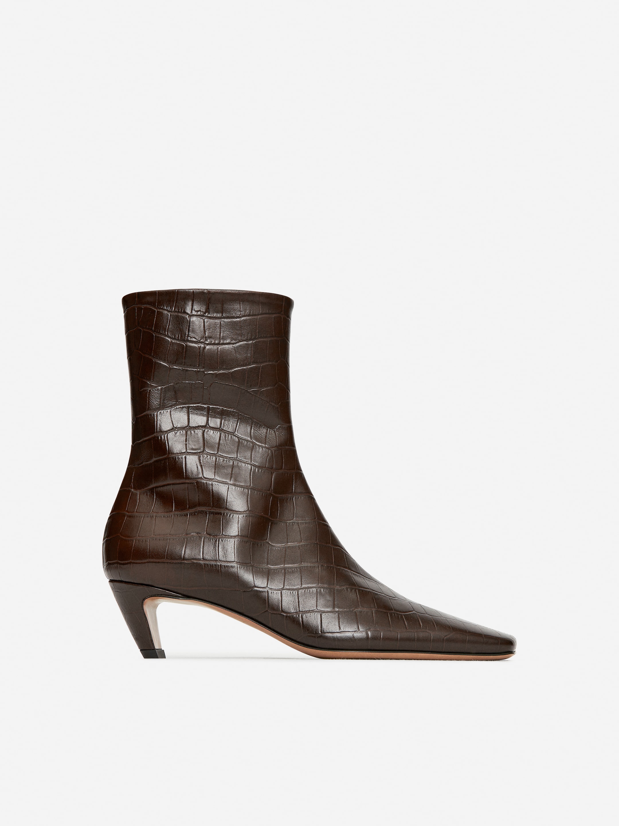 Square-Toe Ankle Boots - Dark Brown/Faux Crocodile - Women - StillMedia/DescriptiveStillLife - 9