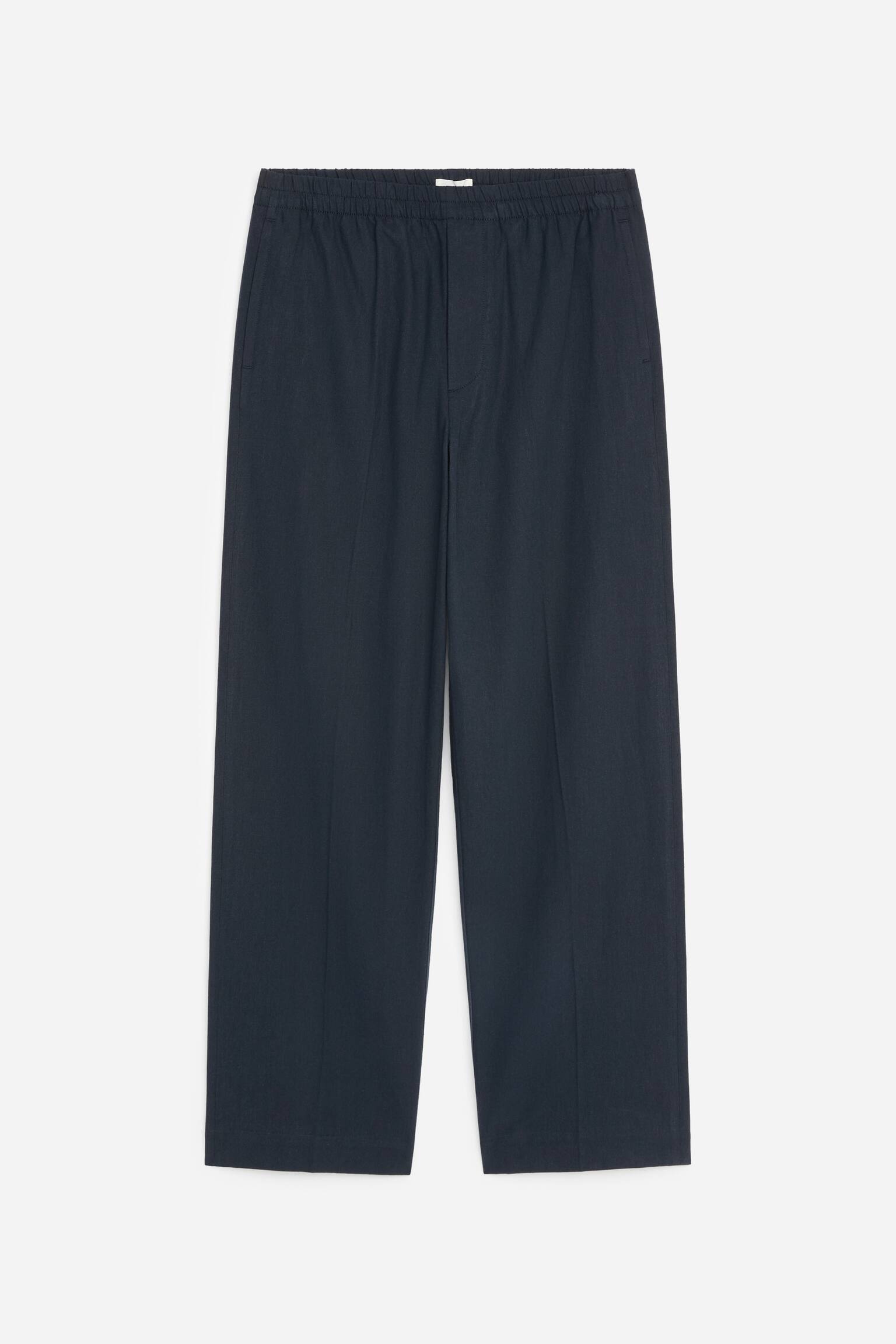 Pantaloni in misto lino dalla vestibilità ampia - Blu scuro/Talpa scuro - 1