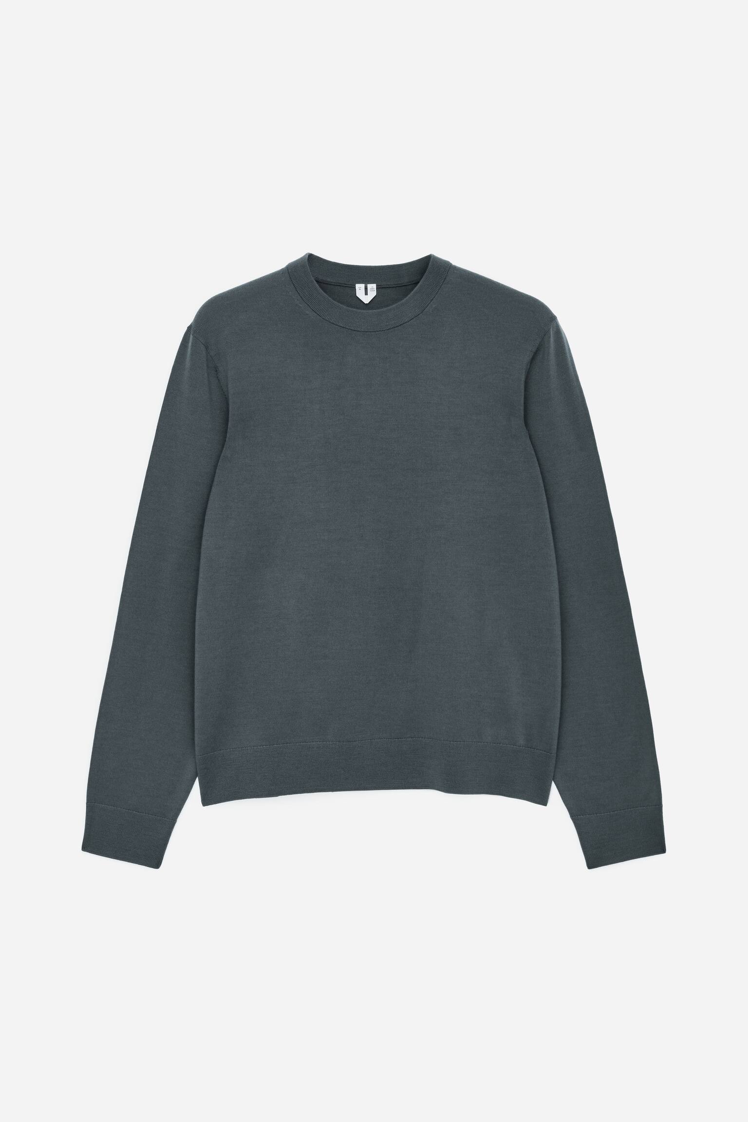 Finstickad tröja i merinoull - Mörkgrå/Mullvadsgrå/Dark Blue/Mörkgrön - 2