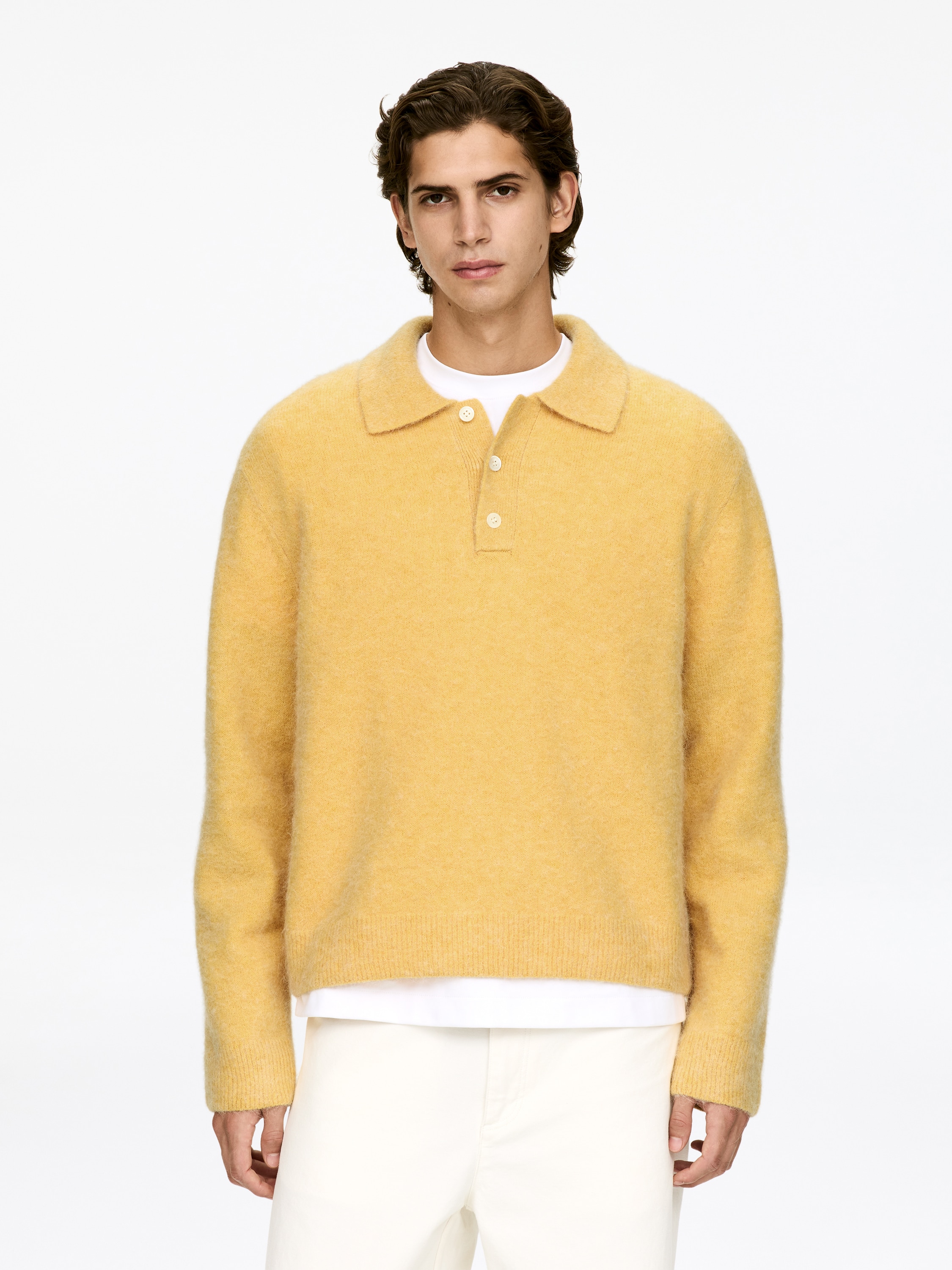 Poloskjorte i alpakkaullblanding - Gul/Rosa