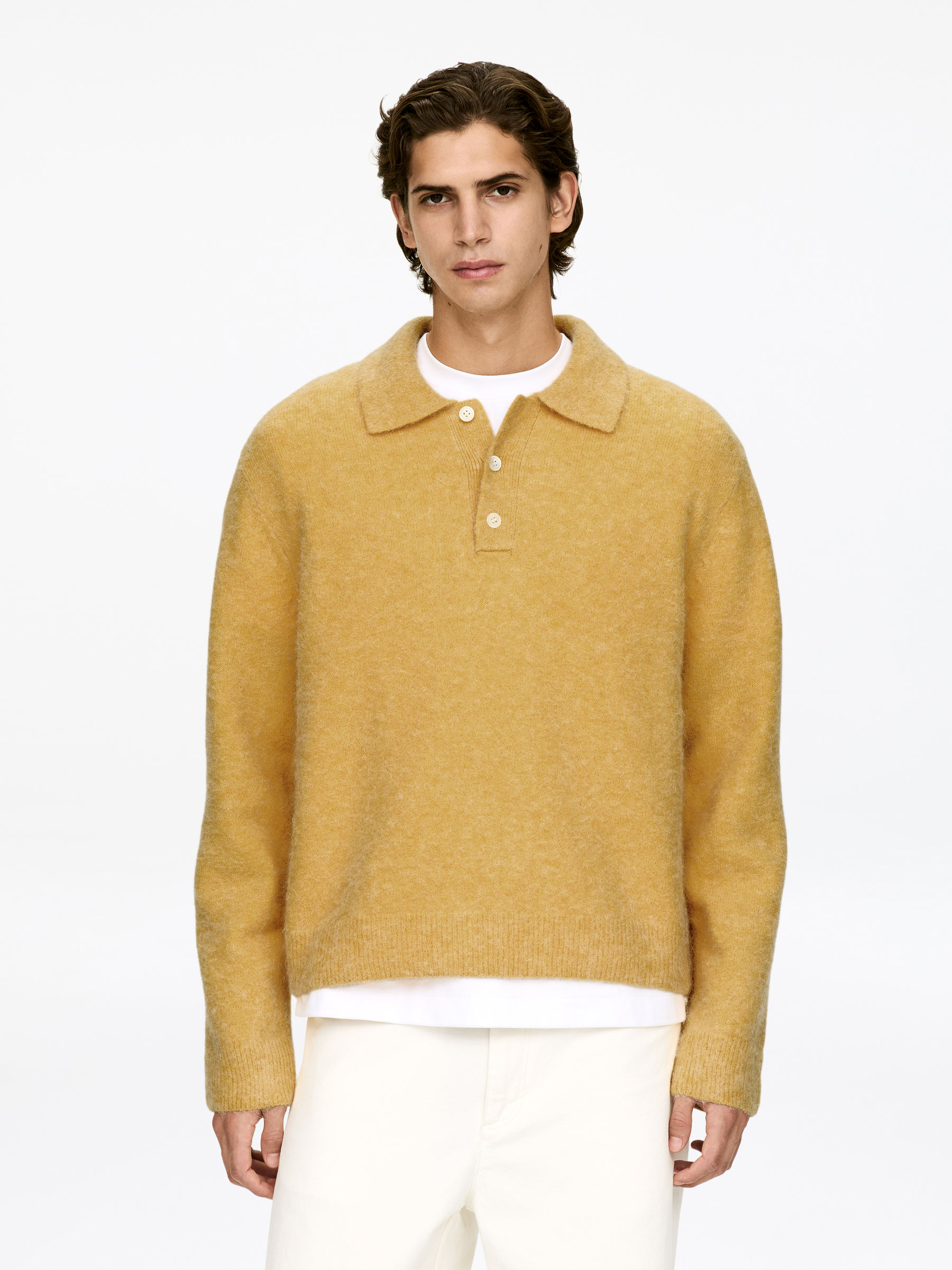 Alpaca Wool Blend Polo Shirt-#D8C988-17475