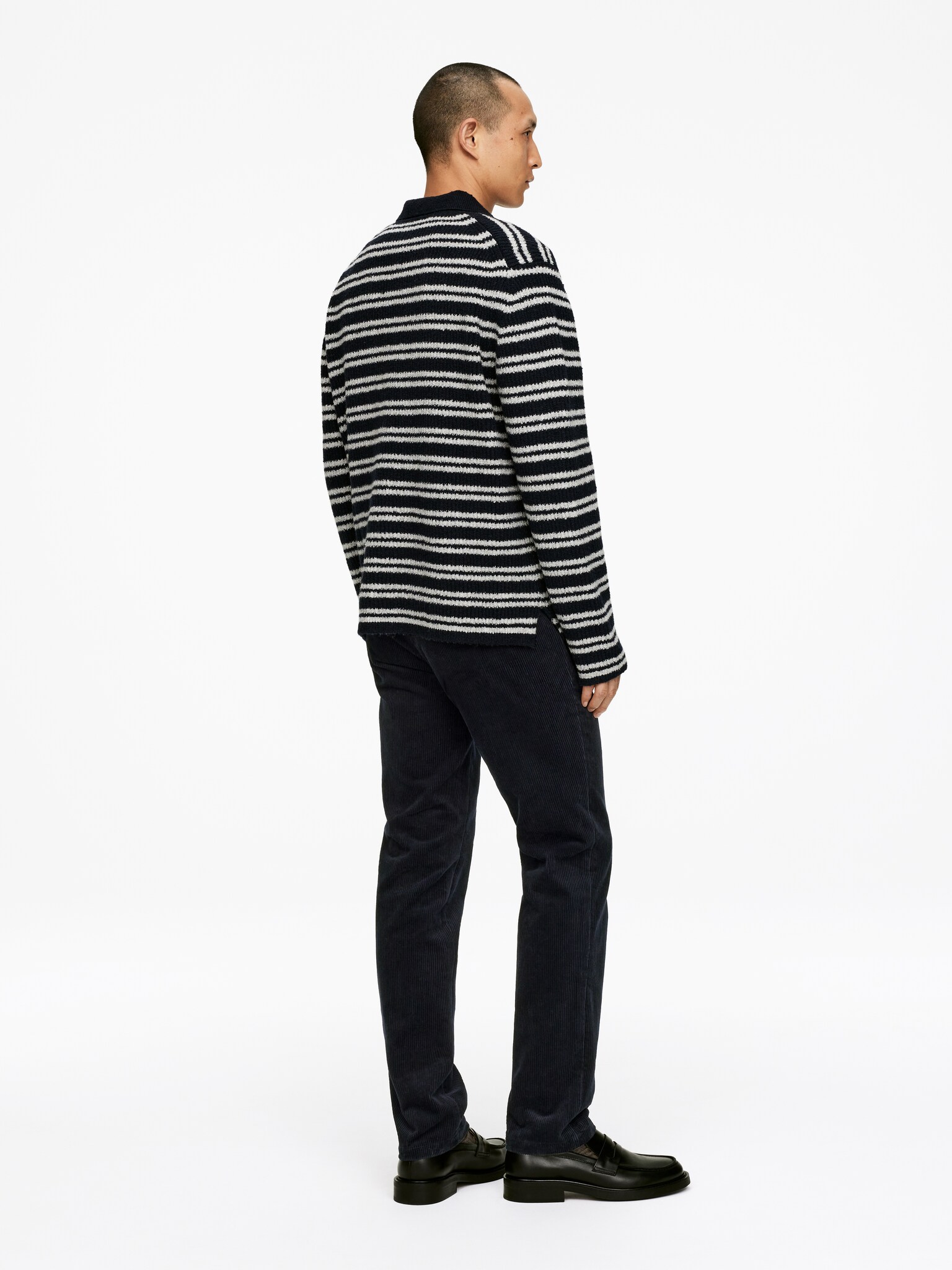 Pantalon chino droit en velours côtelé - Bleu foncé/Noir - 3