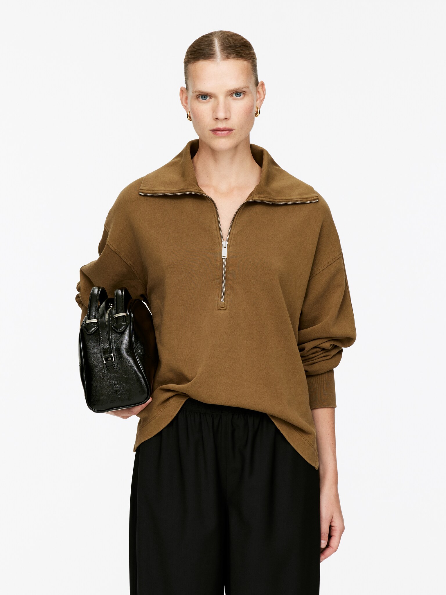 Sweat à demi-zip - Marron/Pêche