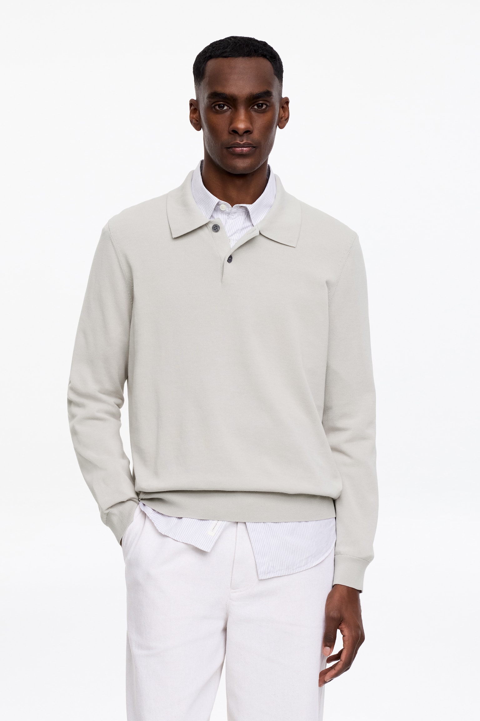 Polo en coton - Taupe clair/Marron foncé - 1