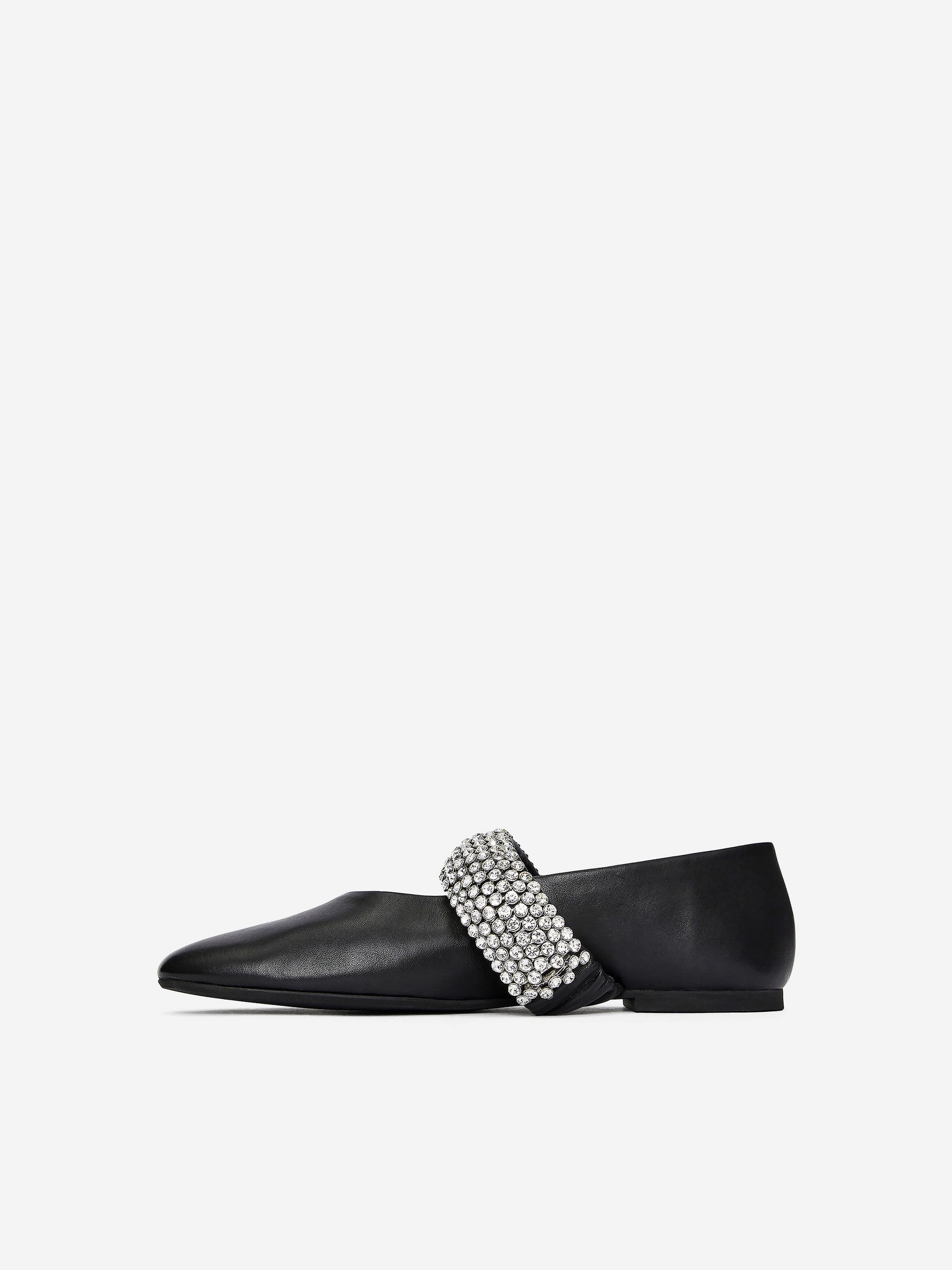 Rhinestone Leather Flats - Black - Women - StillMedia/DescriptiveStillLife - 3