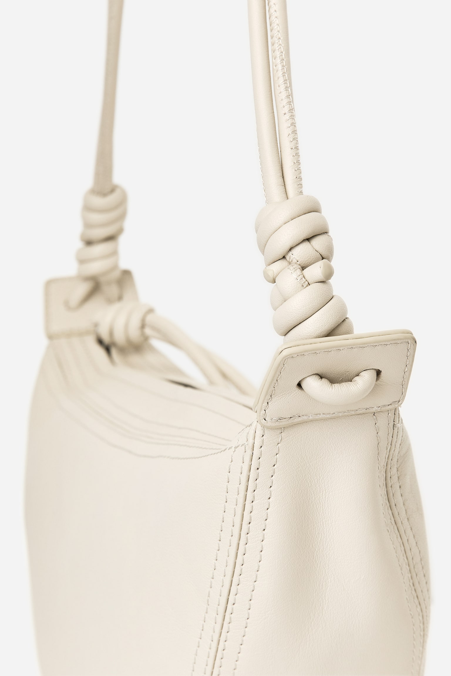 Skórzana torba w kształcie półksiężyca - Beżowy/Czarny - 8