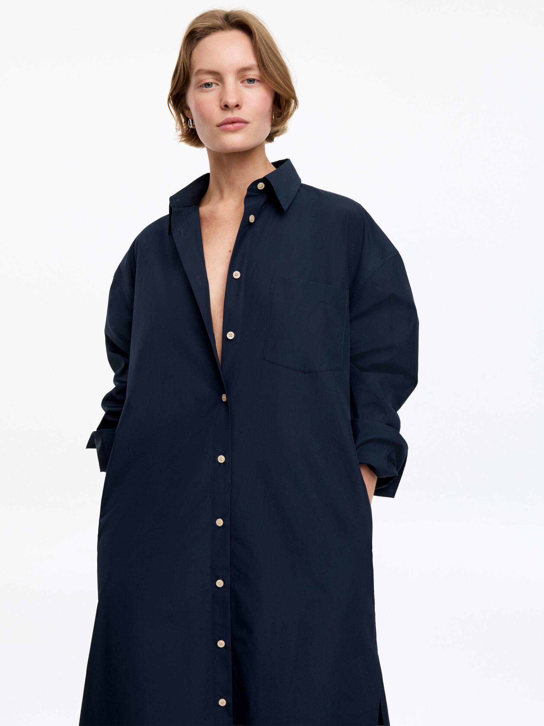 Cotton Shirt Dress - Dark Blue - Regular fit - Women - StillMedia/Lookbook - 3