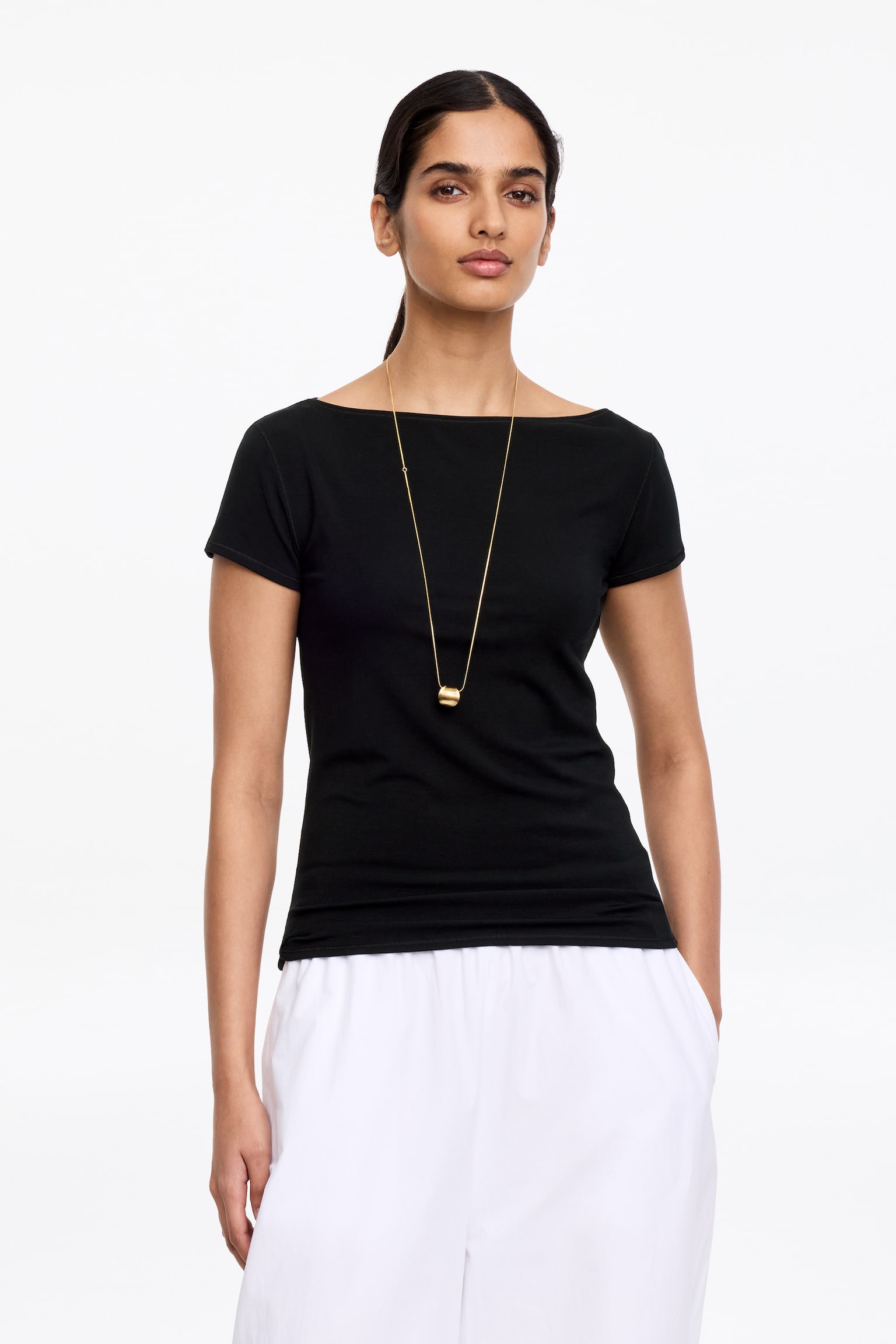 T-shirt à col bateau - Noir/Marron foncé/Blanc cassé - 1