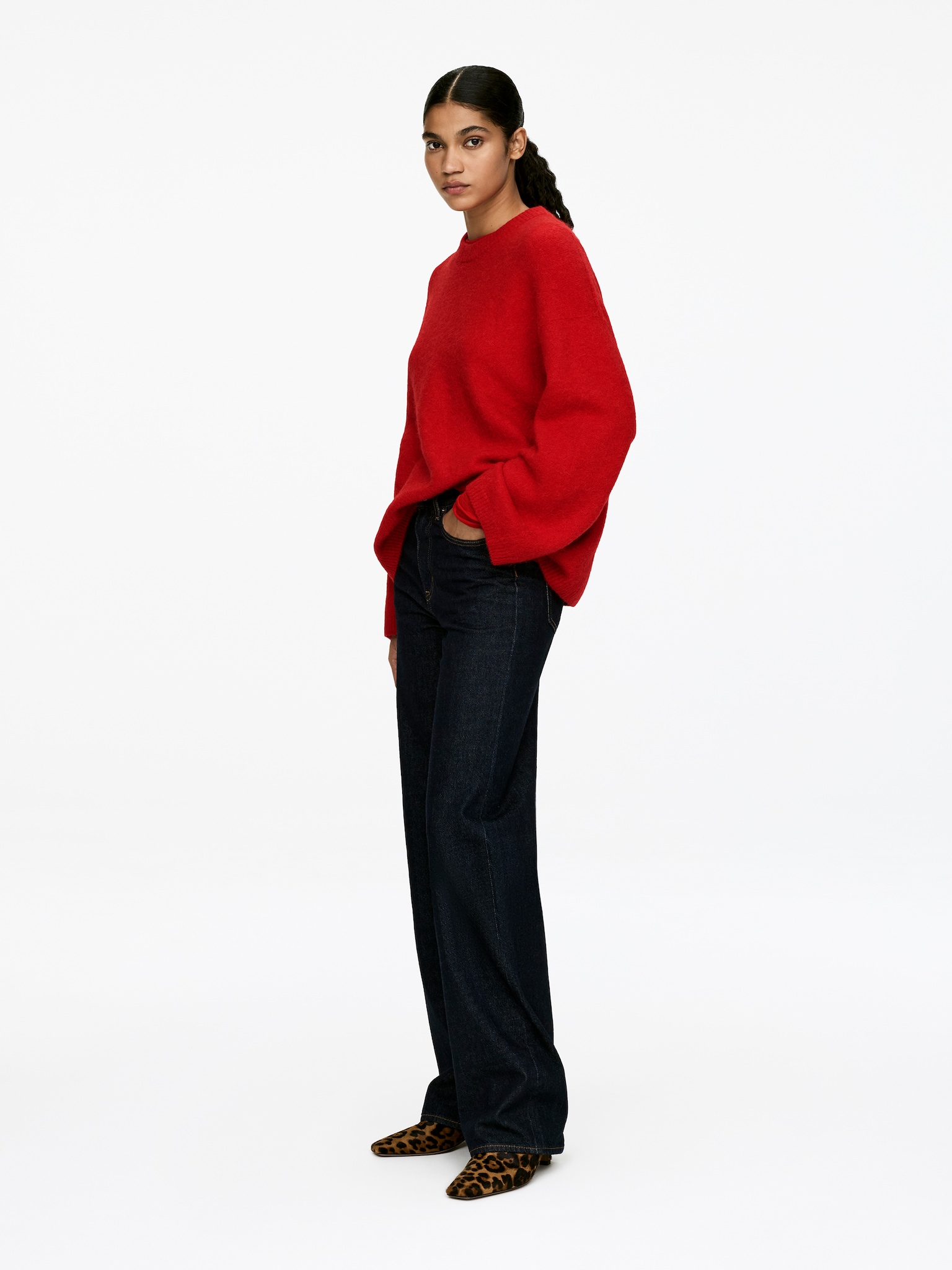 Pull en mélange de laine et d'alpaga - Rouge/Bordeaux foncé/Noir/Blanc cassé/Beige/Rouge-orangé - 5