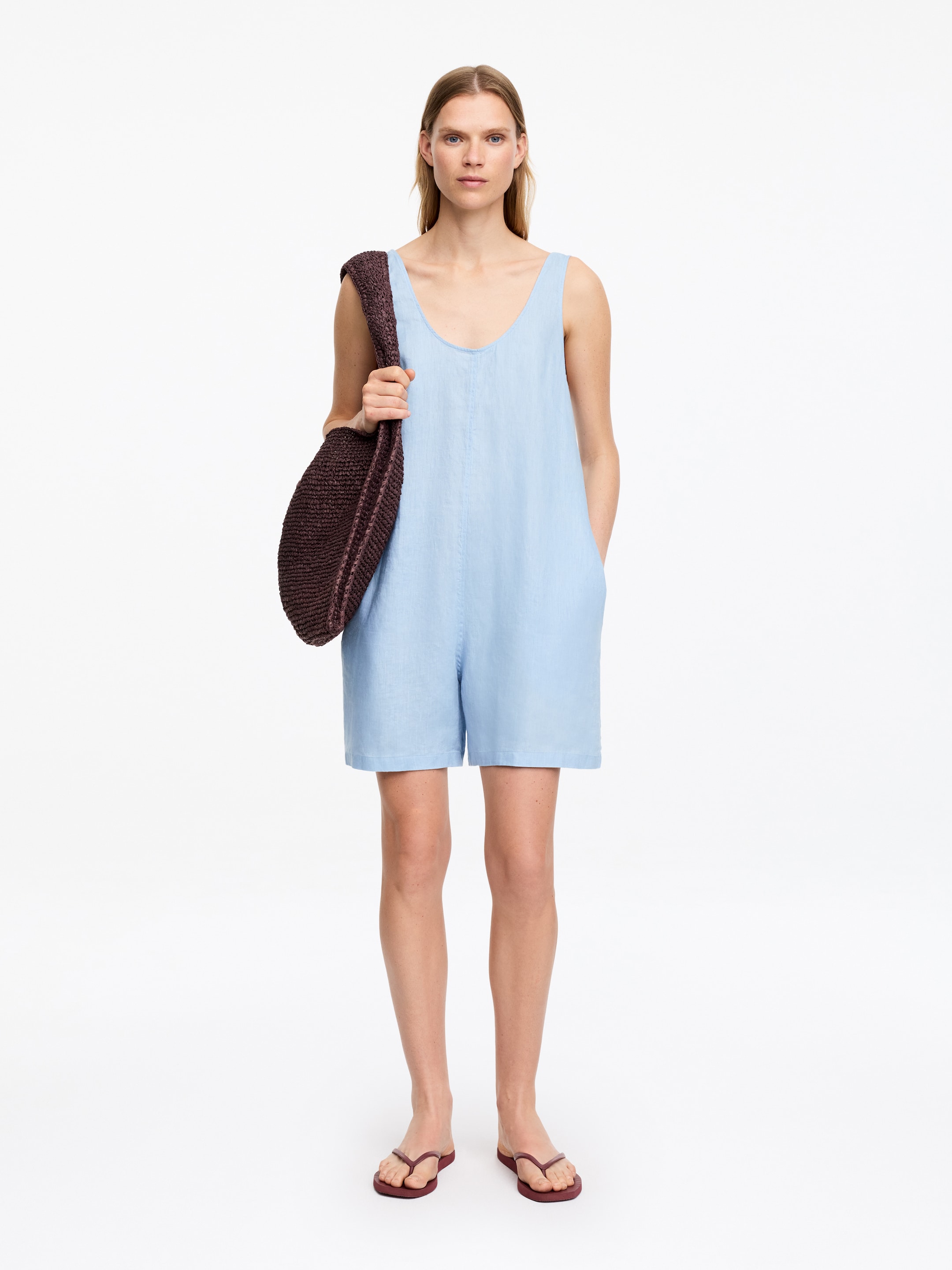 Short Linen Jumpsuit-#86A5C0-19509