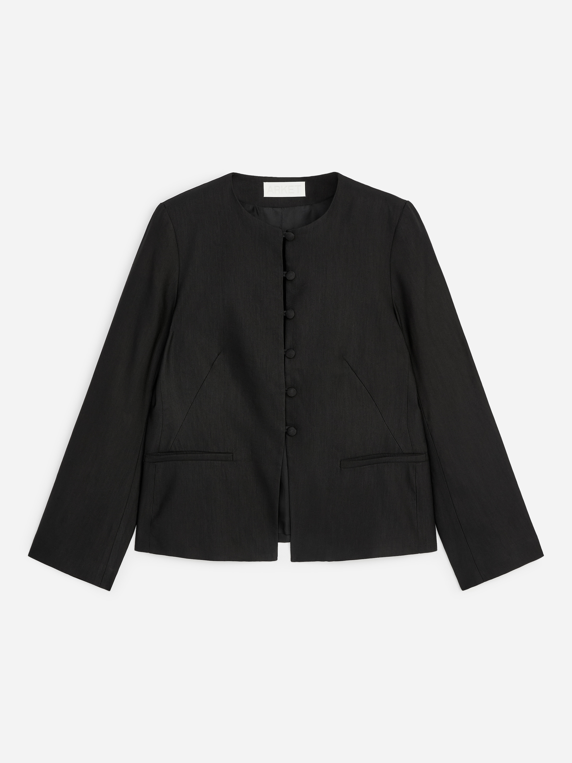 Linen-Blend Collarless Blazer - Black - Regular fit - Women - StillMedia/DescriptiveStillLife - 1