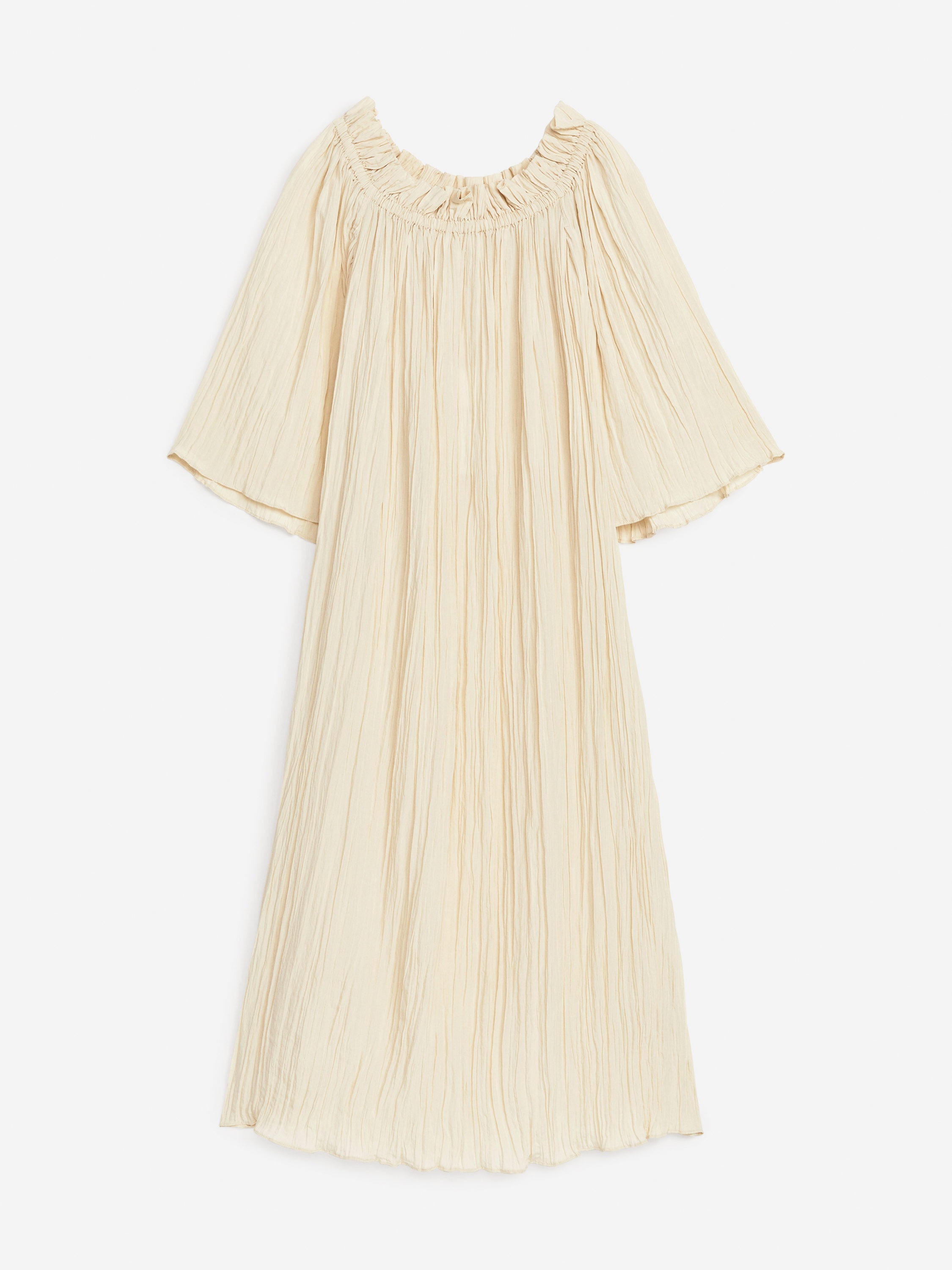 Frill Neck Dress-White-7187