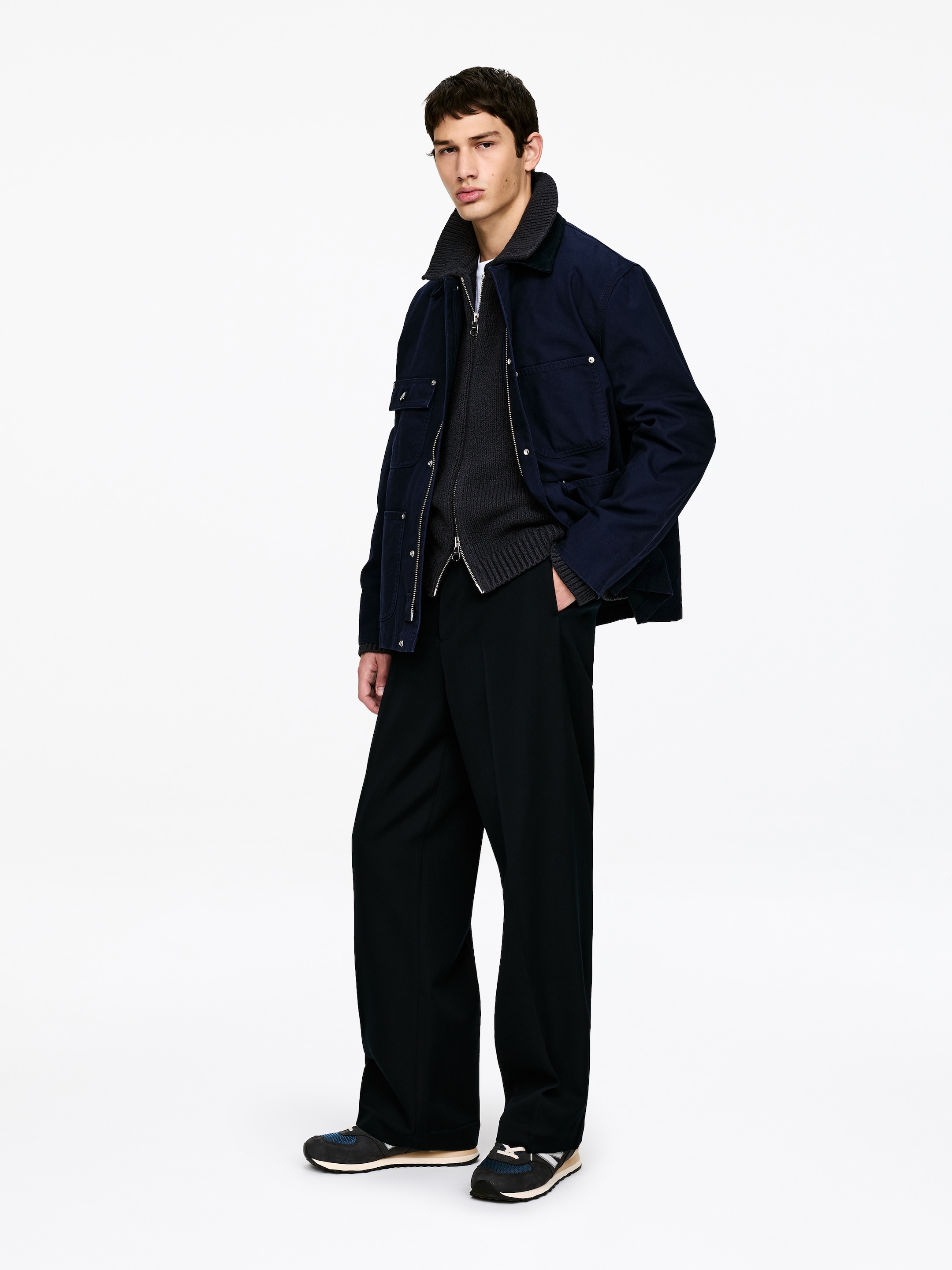 Cardigan zippé en coton mélangé - Bleu foncé - Loose fit - Homme - StillMedia/Lookbook - 4