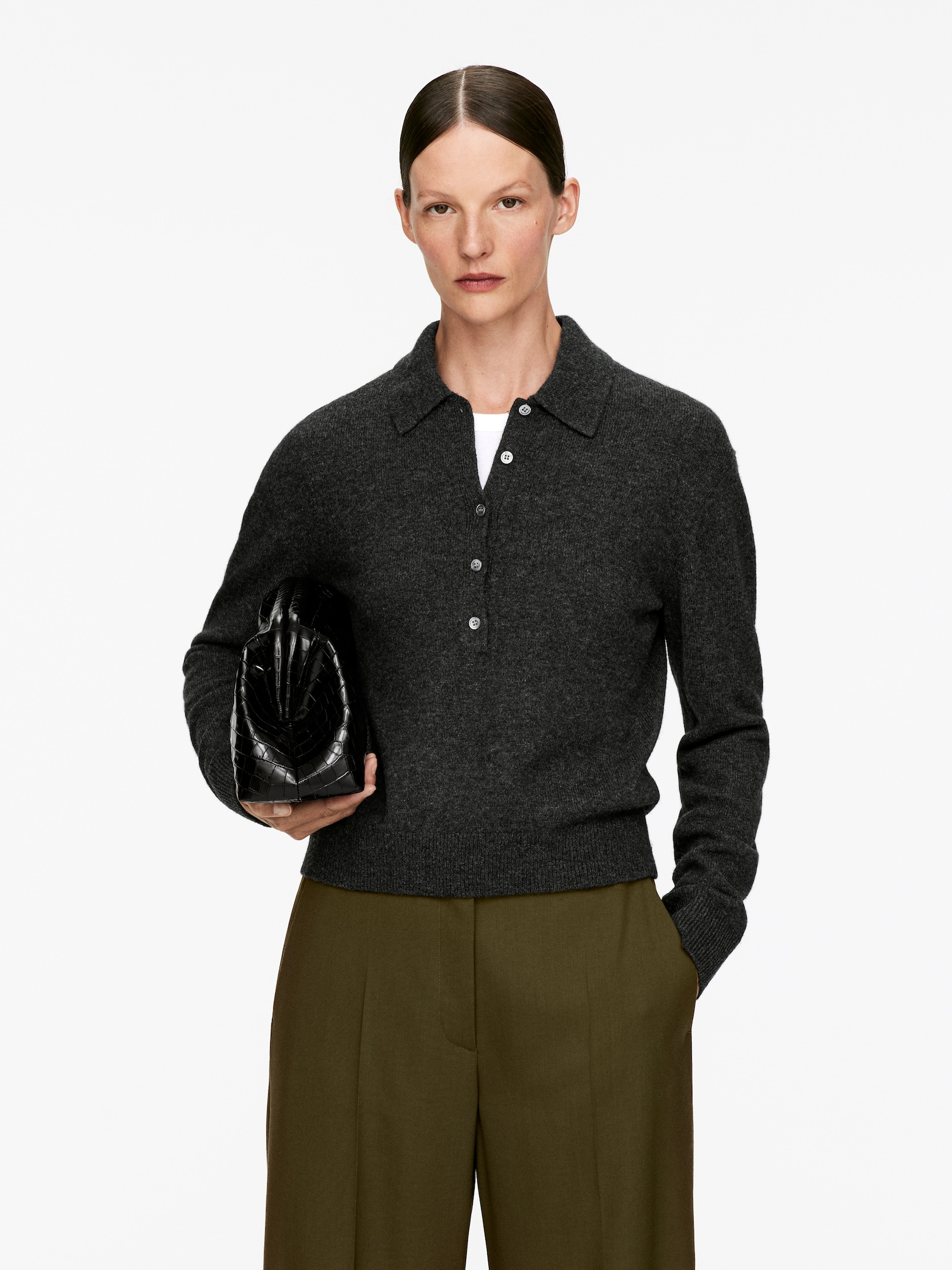 Wool Polo Jumper - Dark Grey