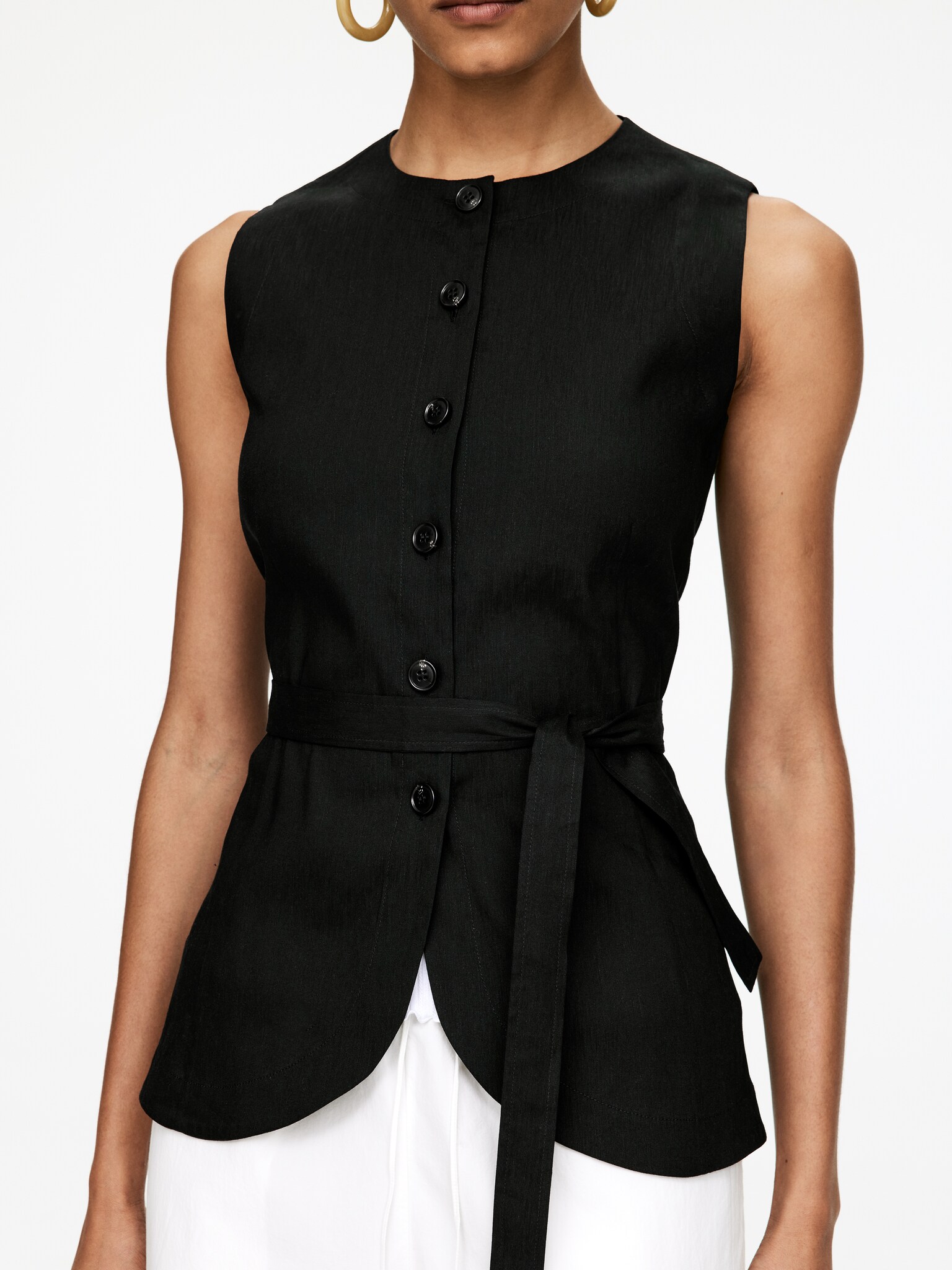 Gilet en mélange de lin - Noir - 6
