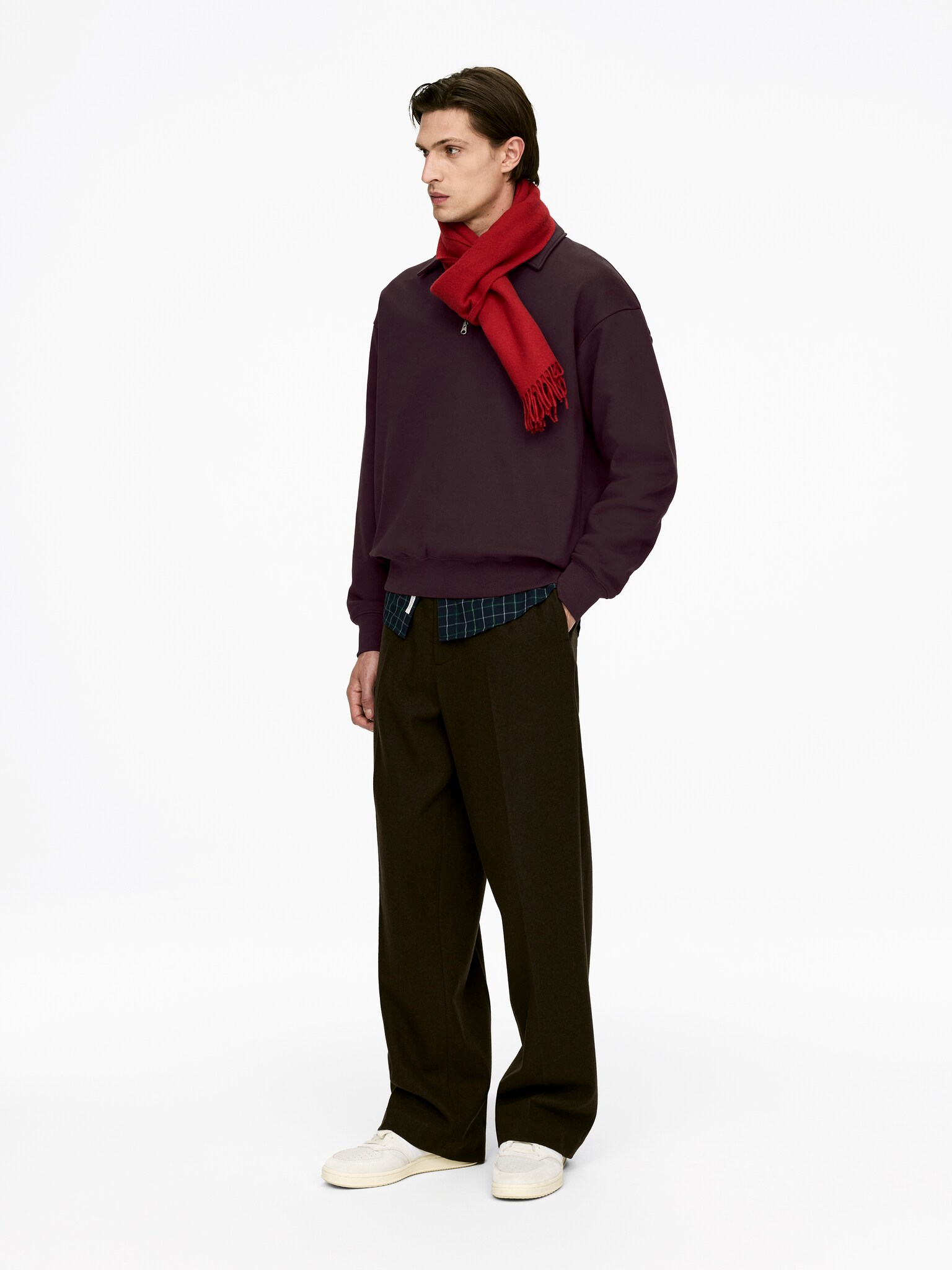 Sweat demi-zippé en coton - Bordeaux/Bleu foncé - 6