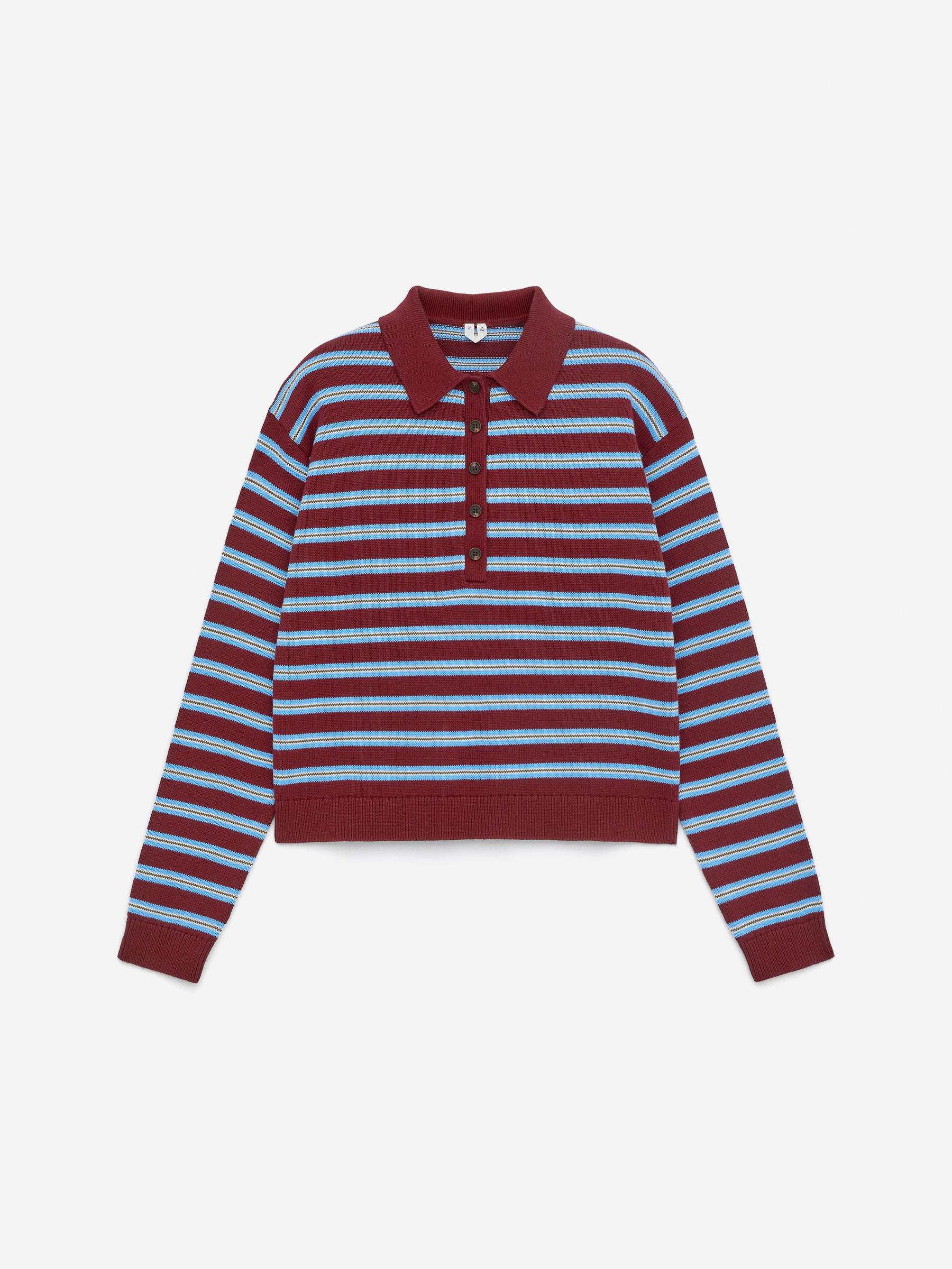 Knitted Polo Shirt - Burgundy/Blue - Regular fit - Women - StillMedia/DescriptiveStillLife - 2