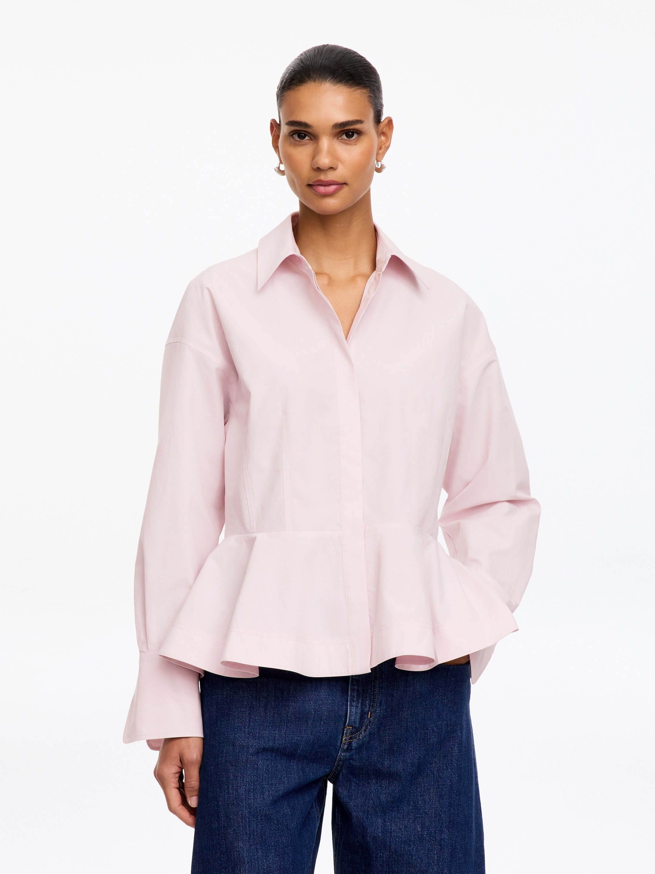 Cotton Peplum Shirt-Pink-20020