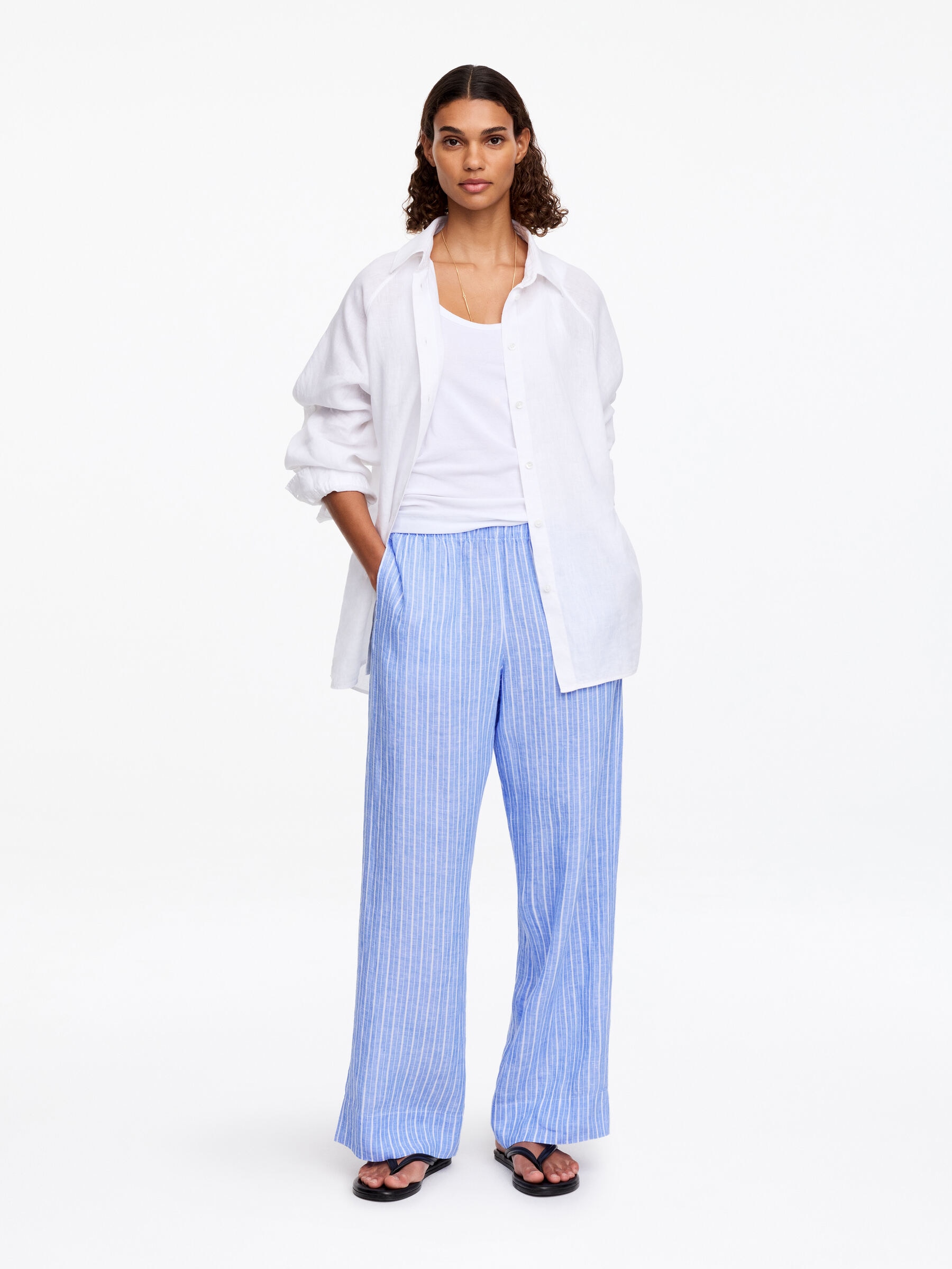 Linen Trousers - Blue/White - Relaxed fit - Women - StillMedia/Lookbook - 9