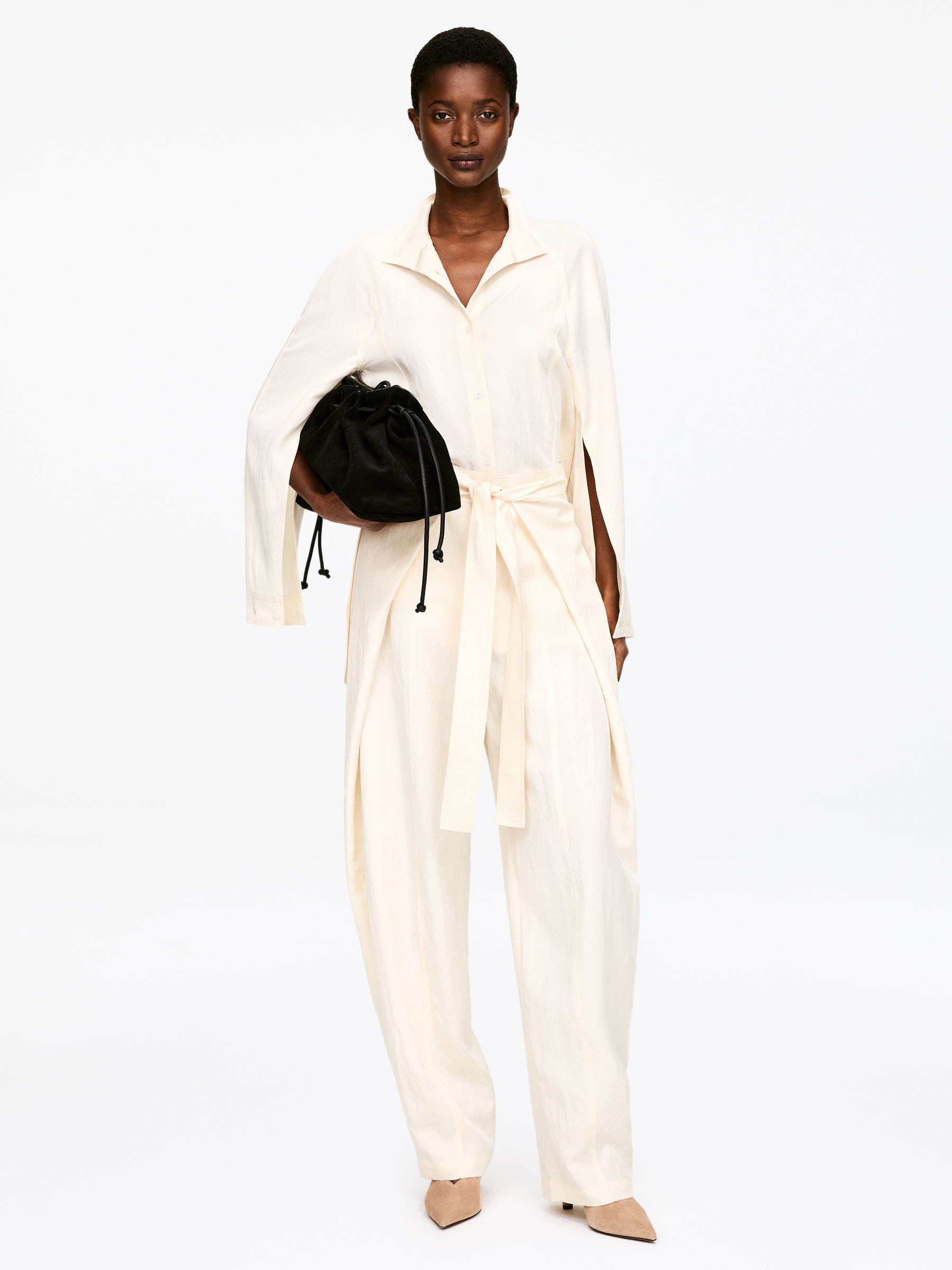 Wrap-Front Tailored Trousers - Off White - Relaxed fit - Women - StillMedia/Lookbook - 6