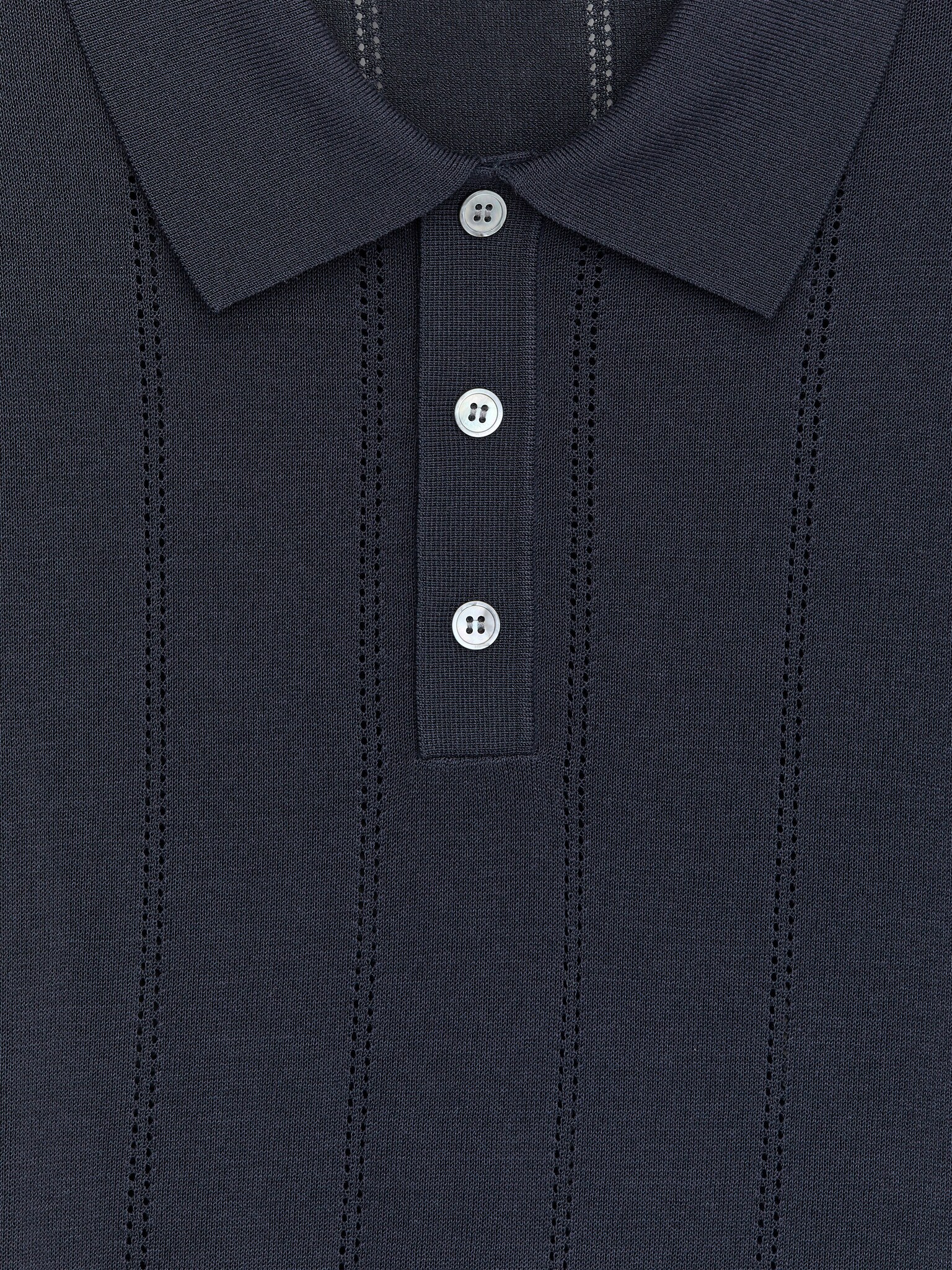 Polo en maille pointelle - Bleu foncé/Beige - 2