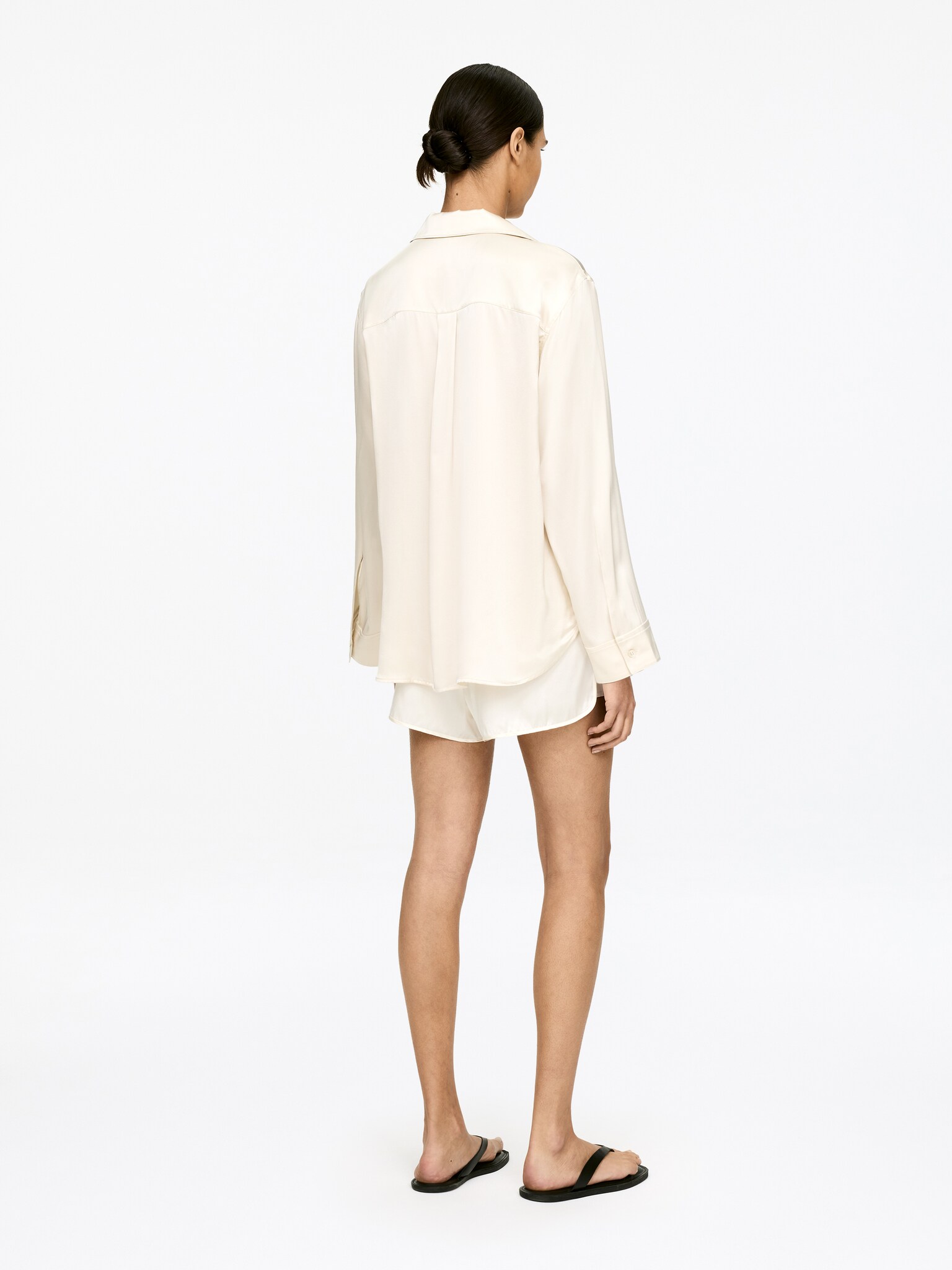 Relaxed Silk Shirt - Off-White/Black - 4