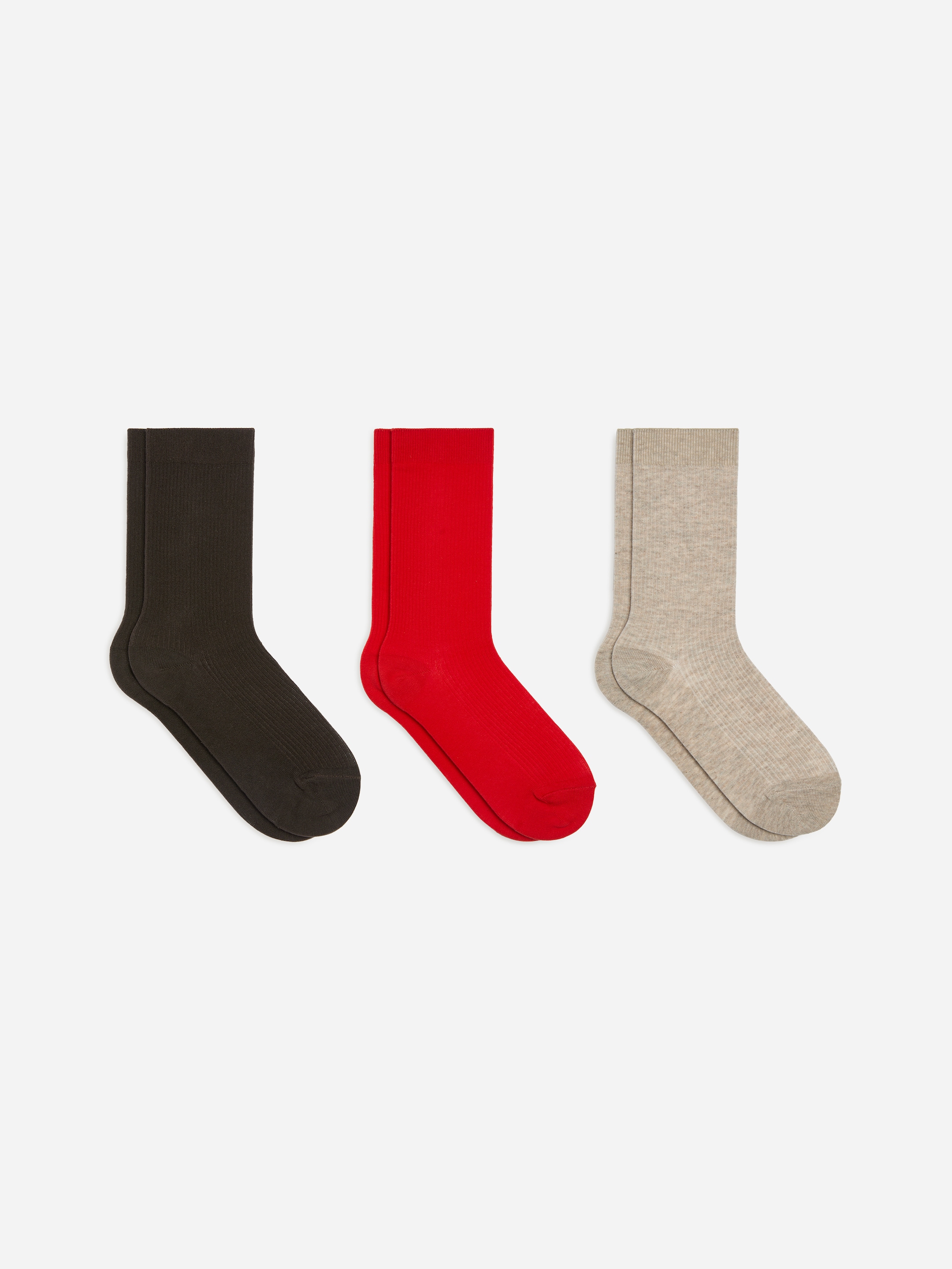 Juego de 3 calcetines de canalé de algodón-Red-20466