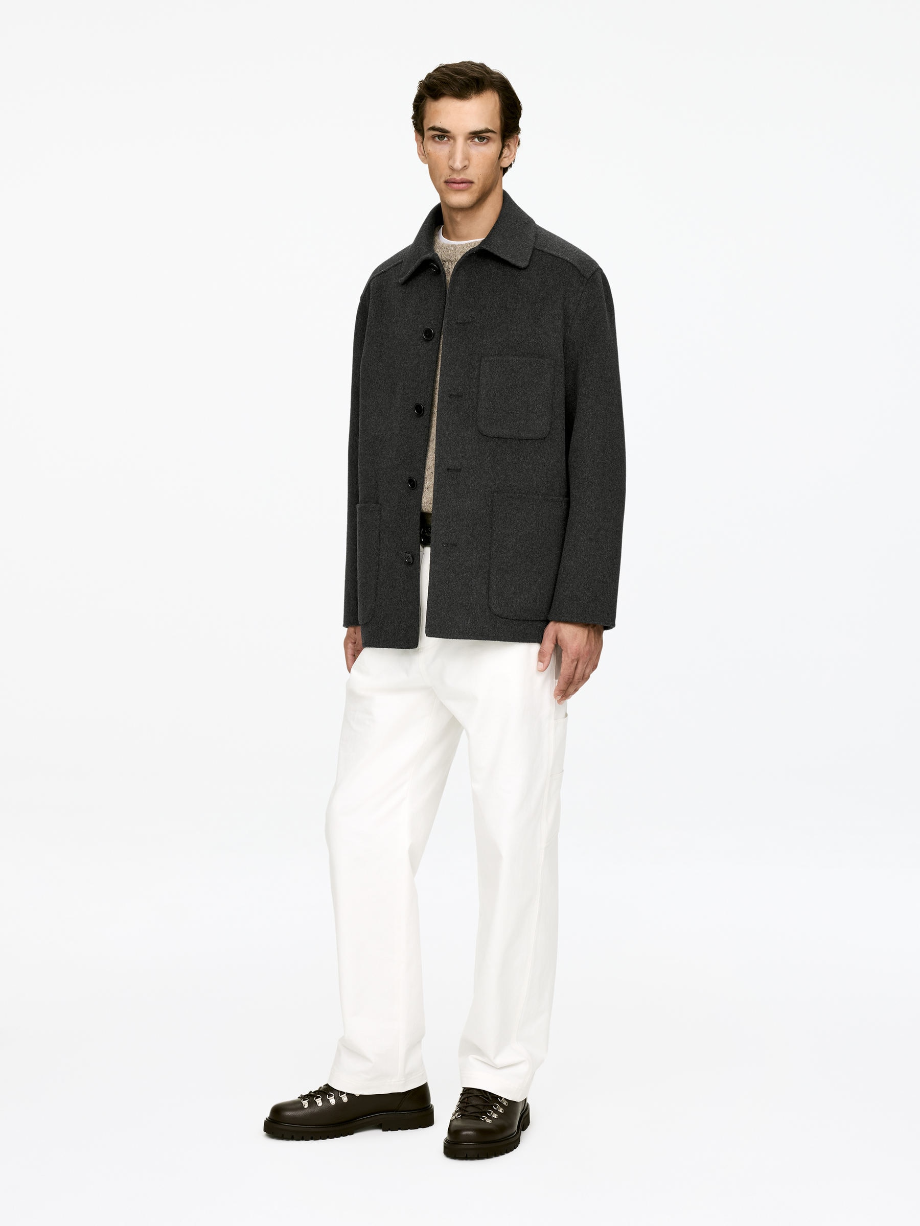 Double-Face Wool Blend Jacket - Dark Grey - Loose fit - Men - StillMedia/Lookbook - 7