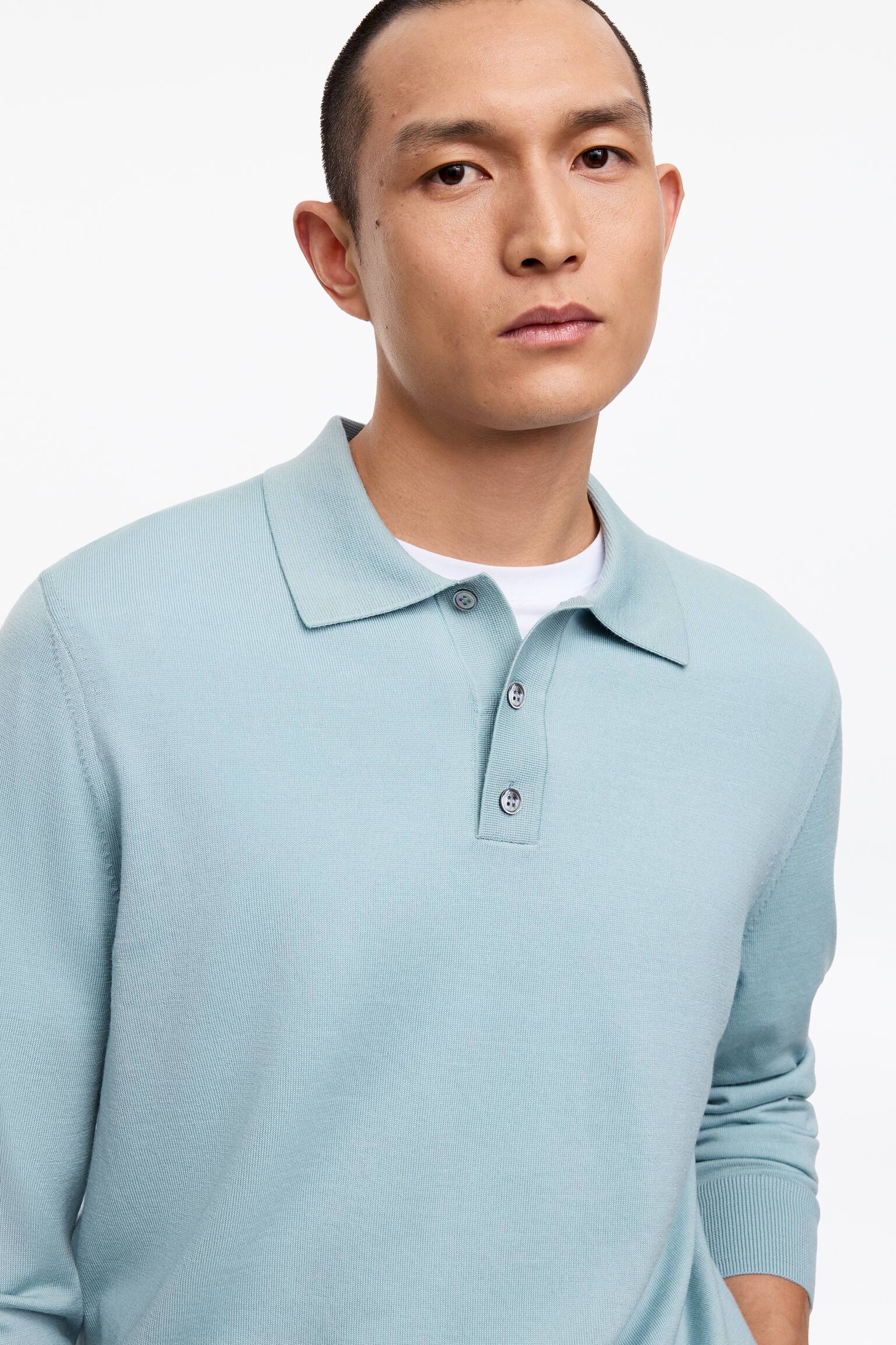 Merino polo sveter - Svetlomodrá/Tmavomodrá/Tmavozelená/Tmavohnedá/Sivý melír - 3