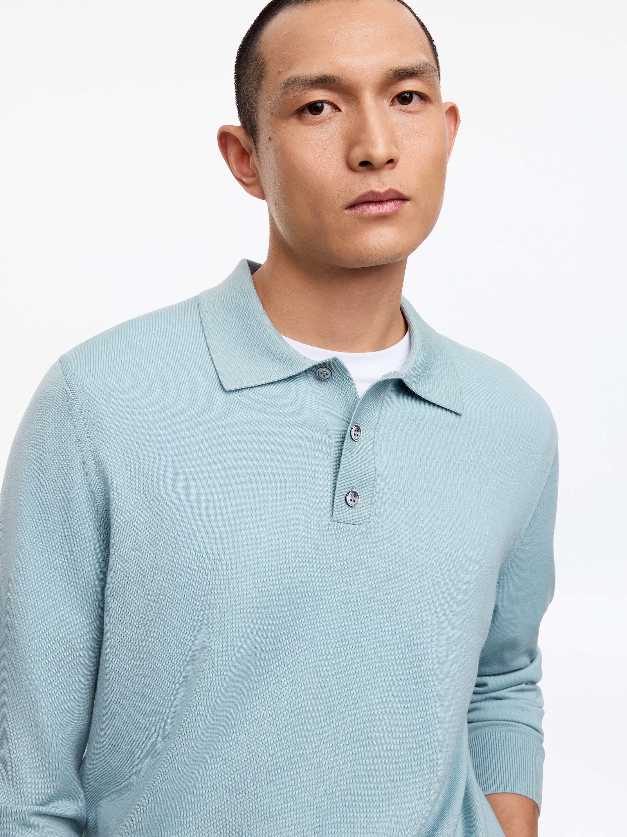 Polo en laine mérinos - Bleu ciel - Regular fit - Homme - StillMedia/Lookbook - 4