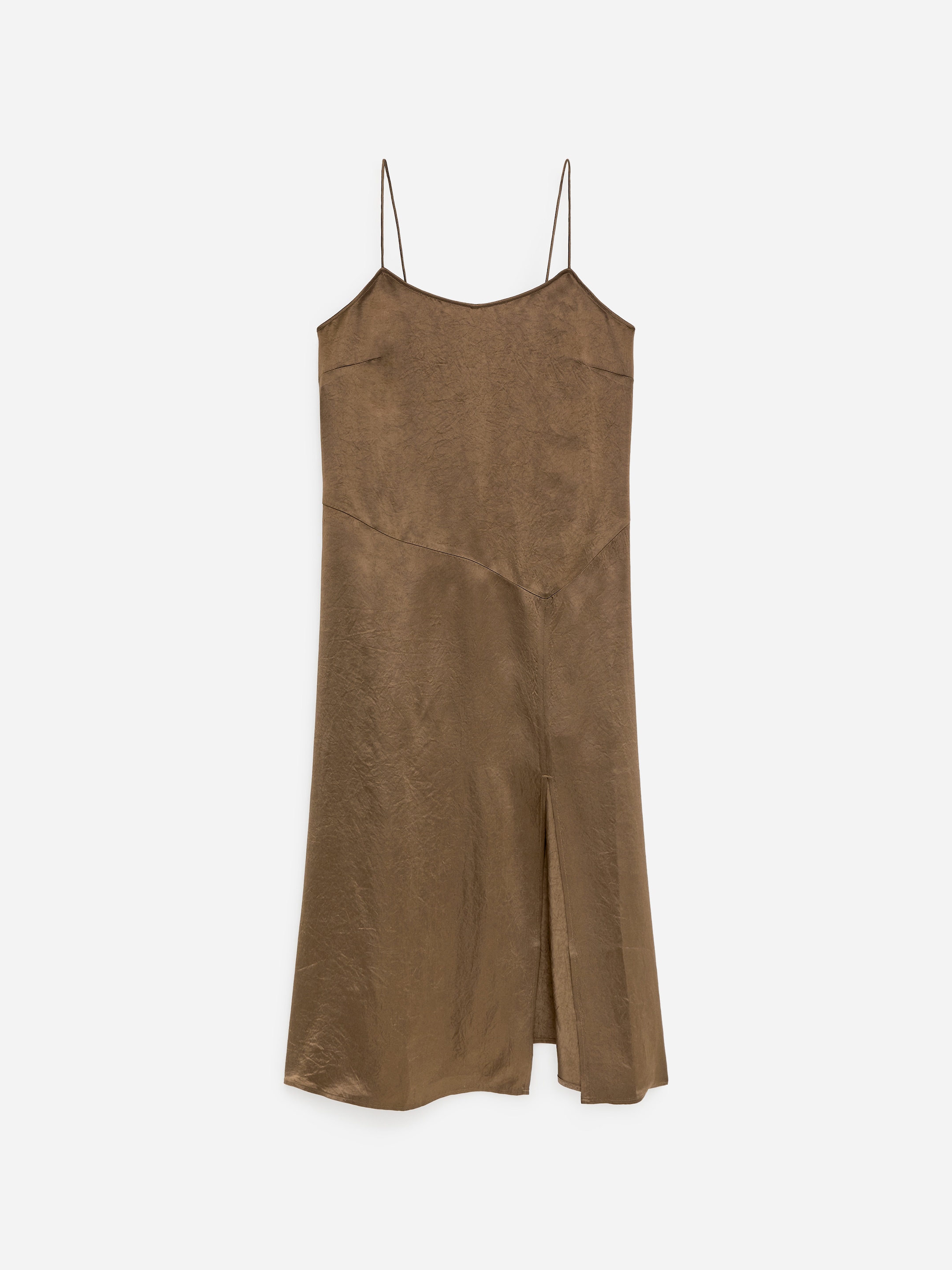 Satin Slip Dress-Brown-18182