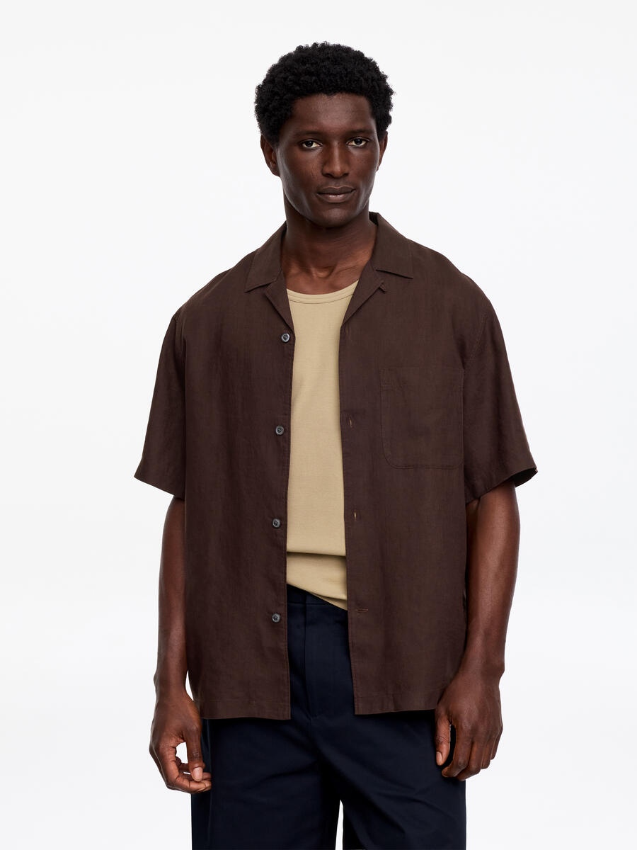 ARKET Men's  Relaxed Linen Resort Shirt Brown,  size 48