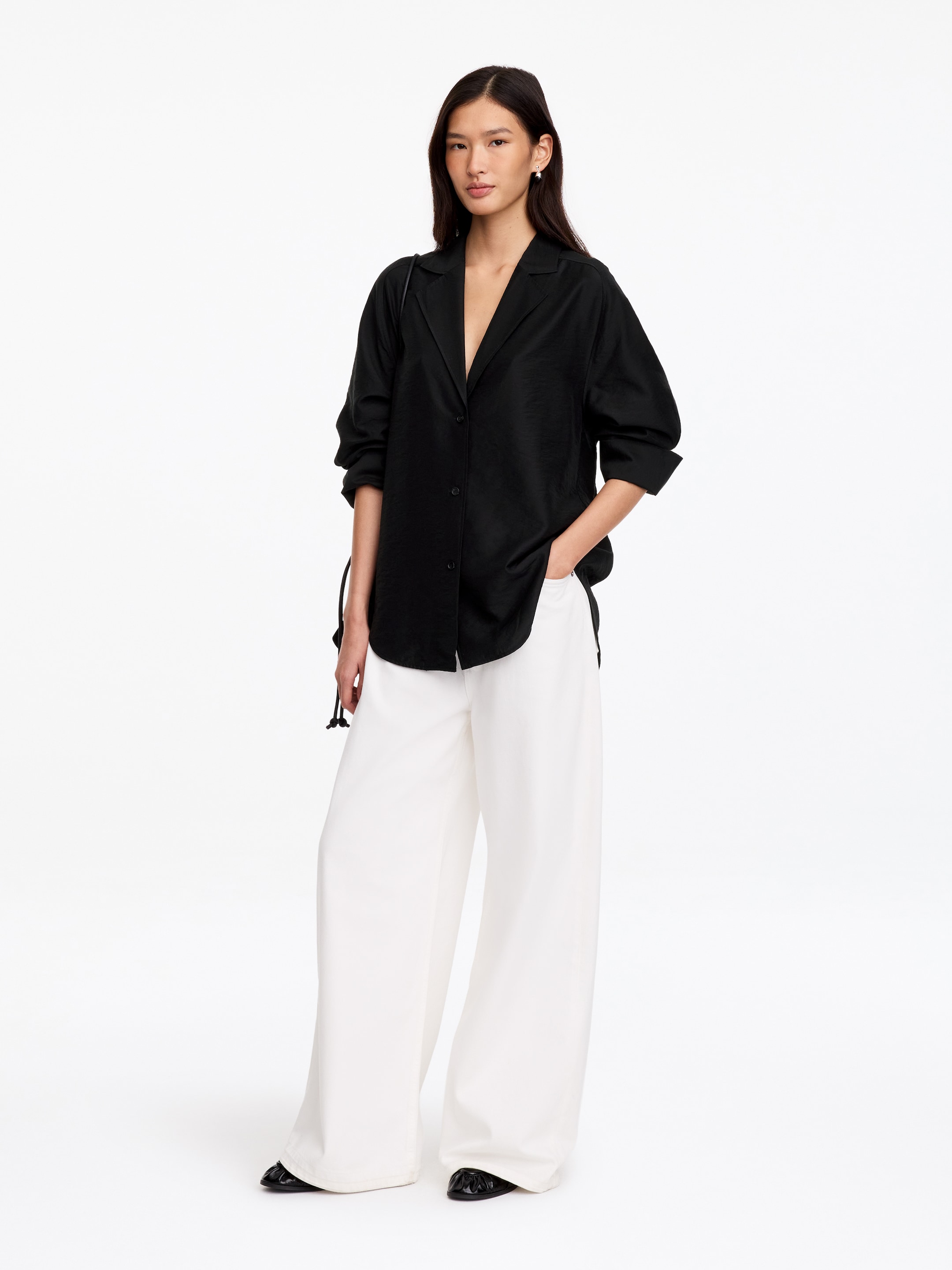 Blazer sartoriale in stile camicia-Black-19229