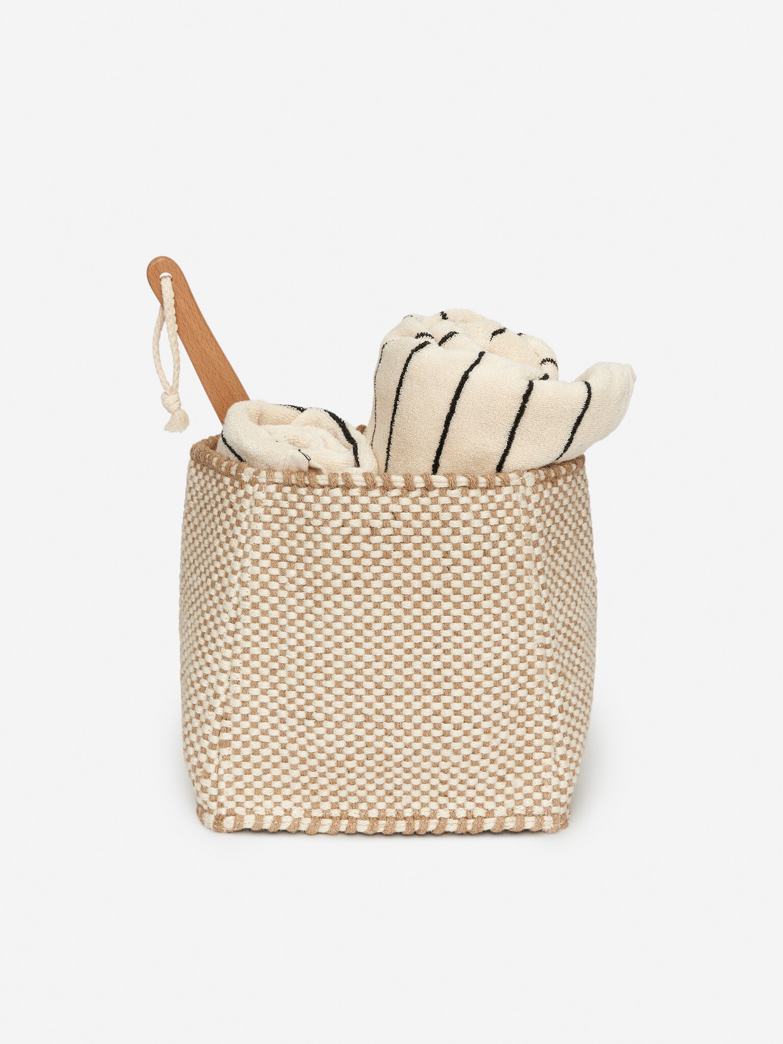 Jute Storage Basket 25 cm - Beige/Off White/Black/Off White - 3
