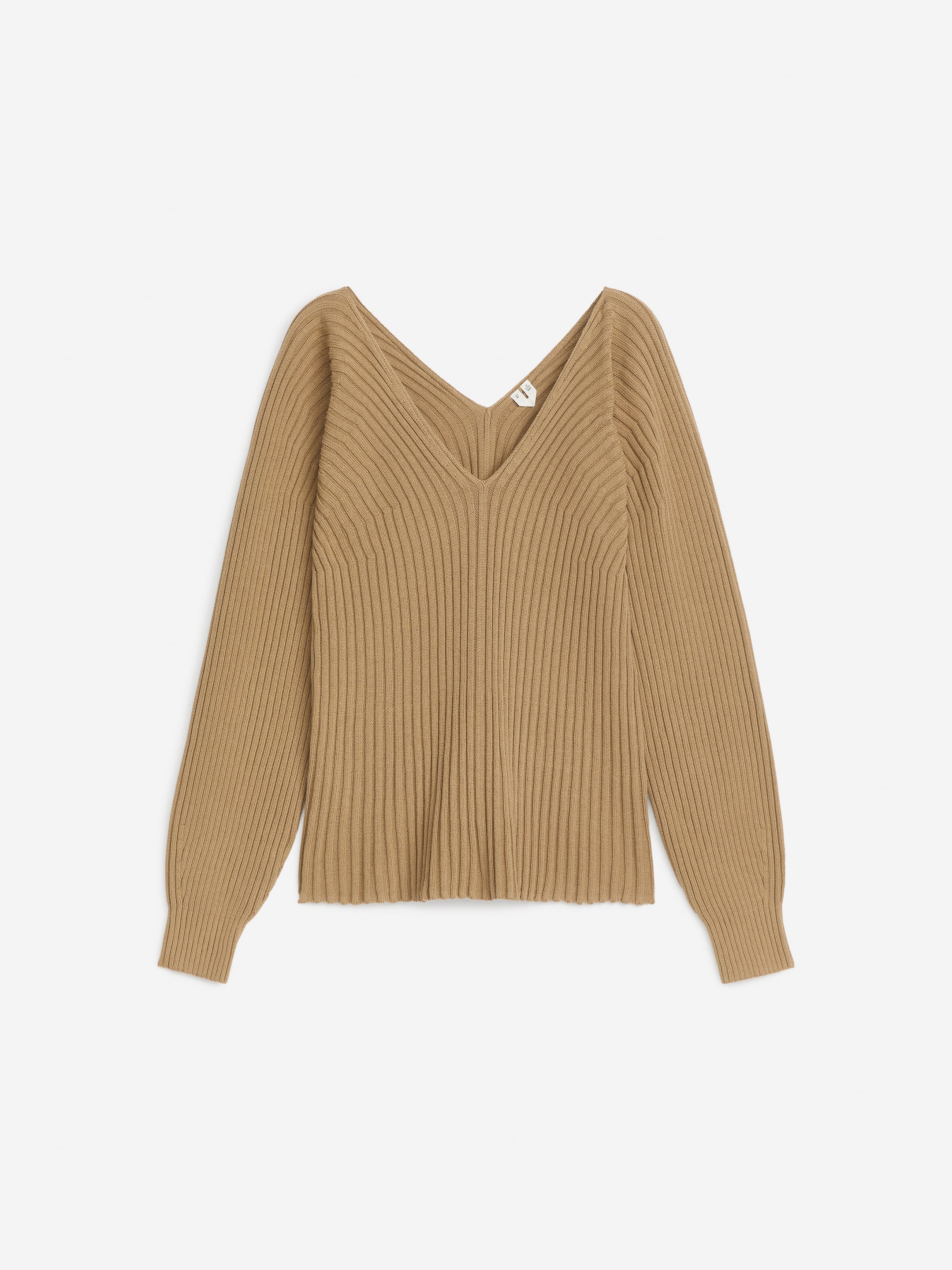 Visa större bild: Ribbstickad bomullströja - Mörkbeige - DAM | H&M FI 1