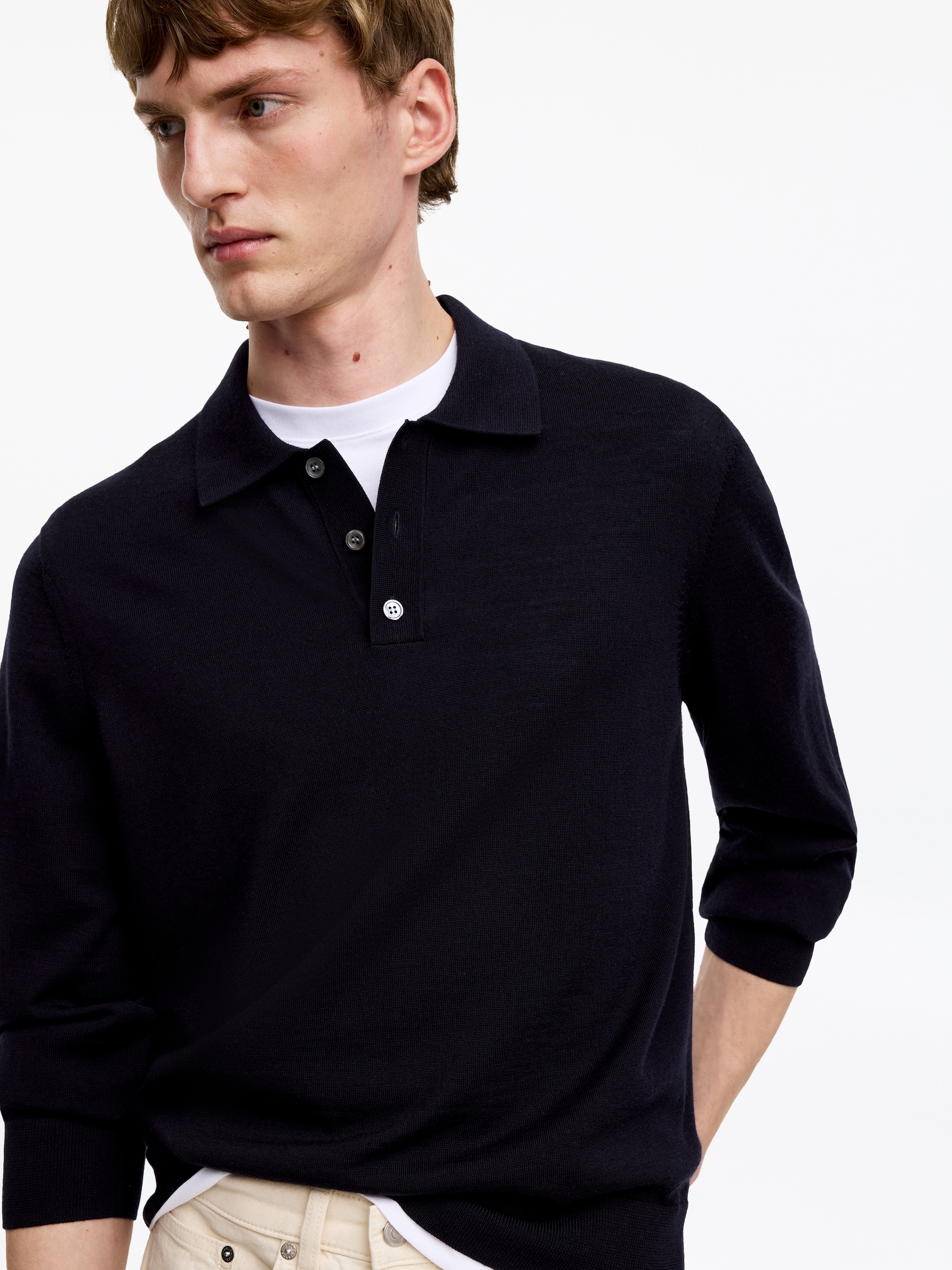 Polo en laine mérinos - Bleu foncé - Regular fit - Homme - StillMedia/Lookbook - 58