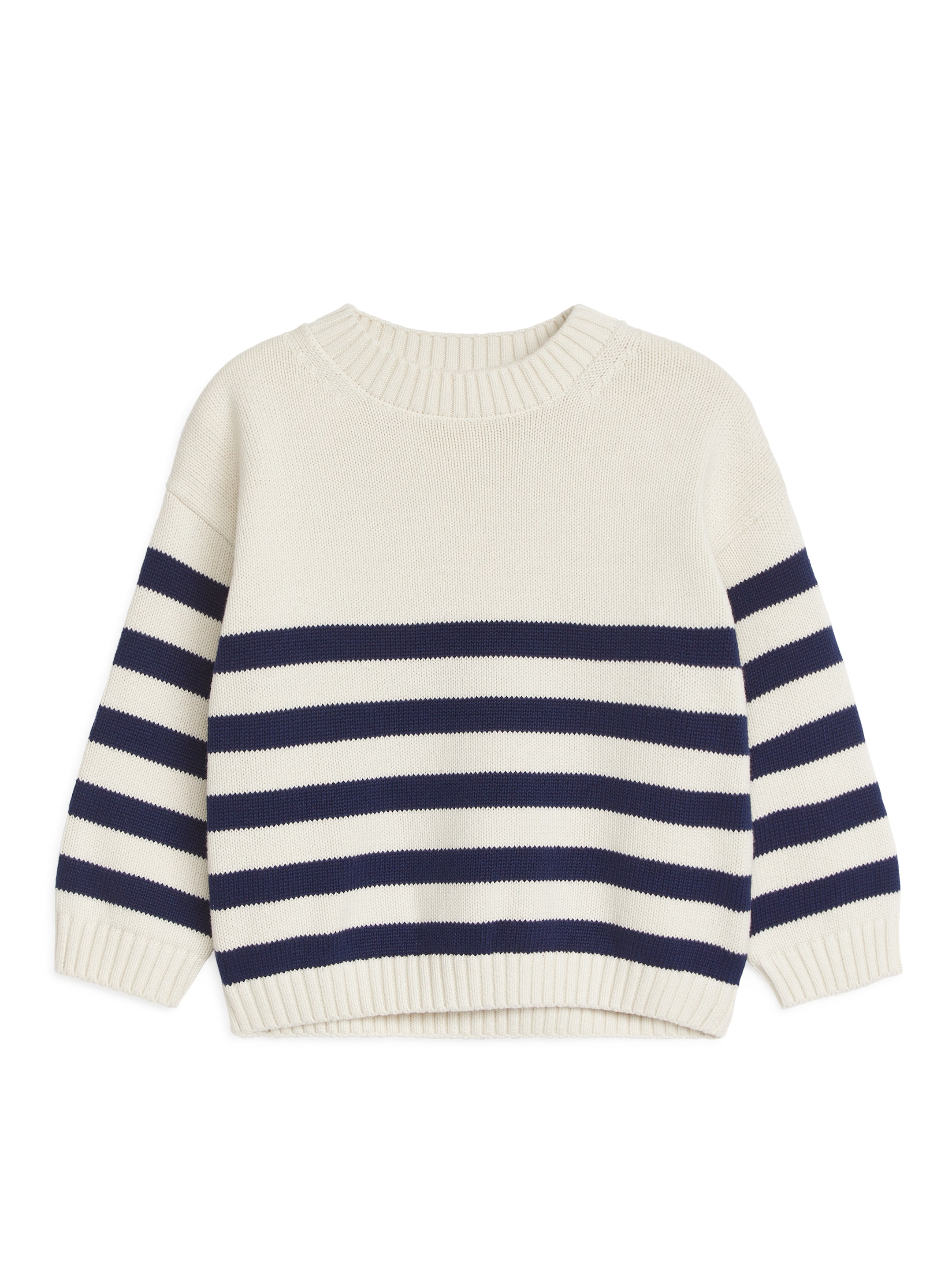 Zobacz większy obraz: Knitted Cotton Jumper - Złamana biel / Granatowy - Dziecko | H&M PL 1