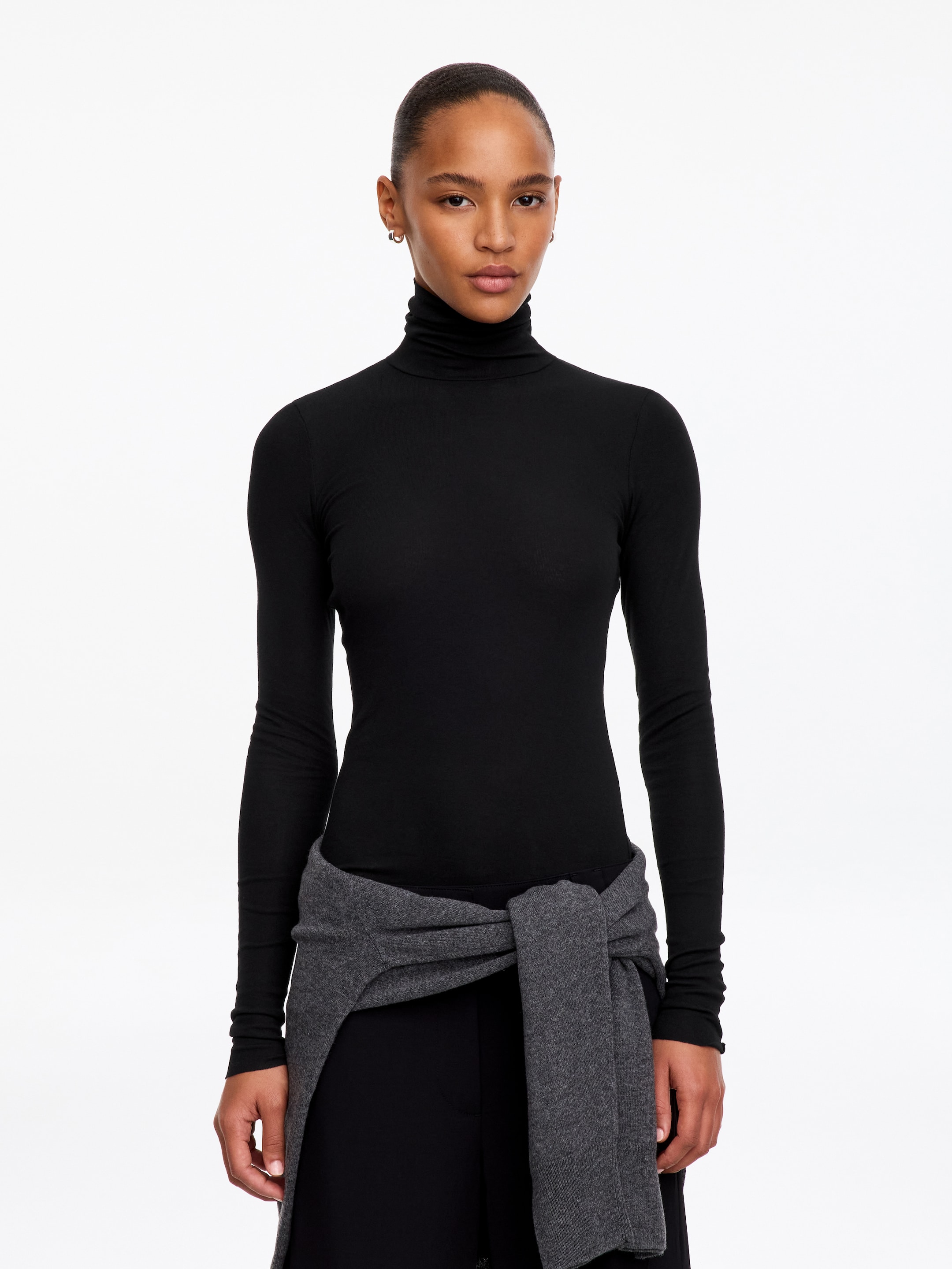 Roll-Neck Cotton Top-Black-20819
