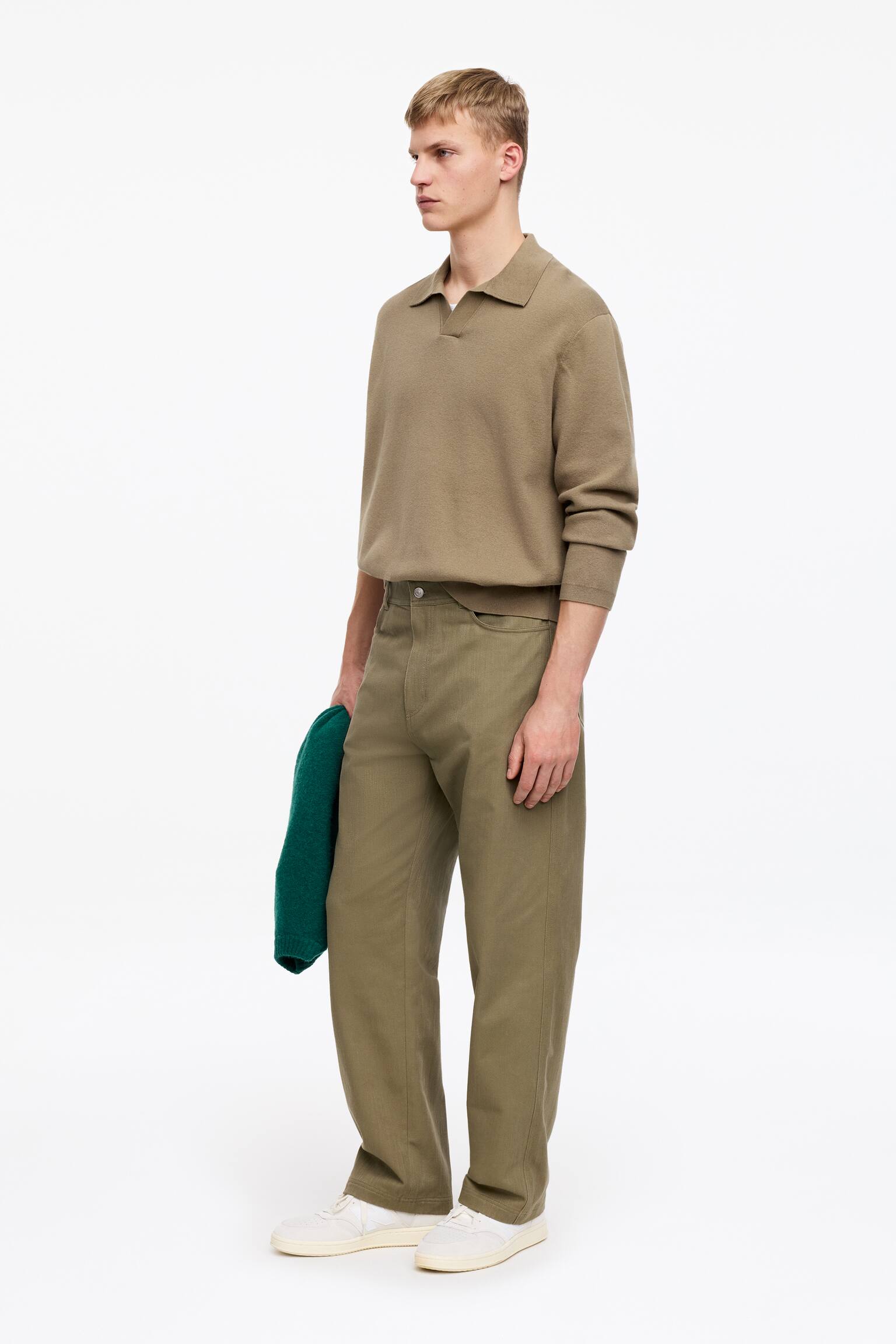 Pantalones de sarga de algodón de corte relajado - Verde caqui/Azul oscuro - 5