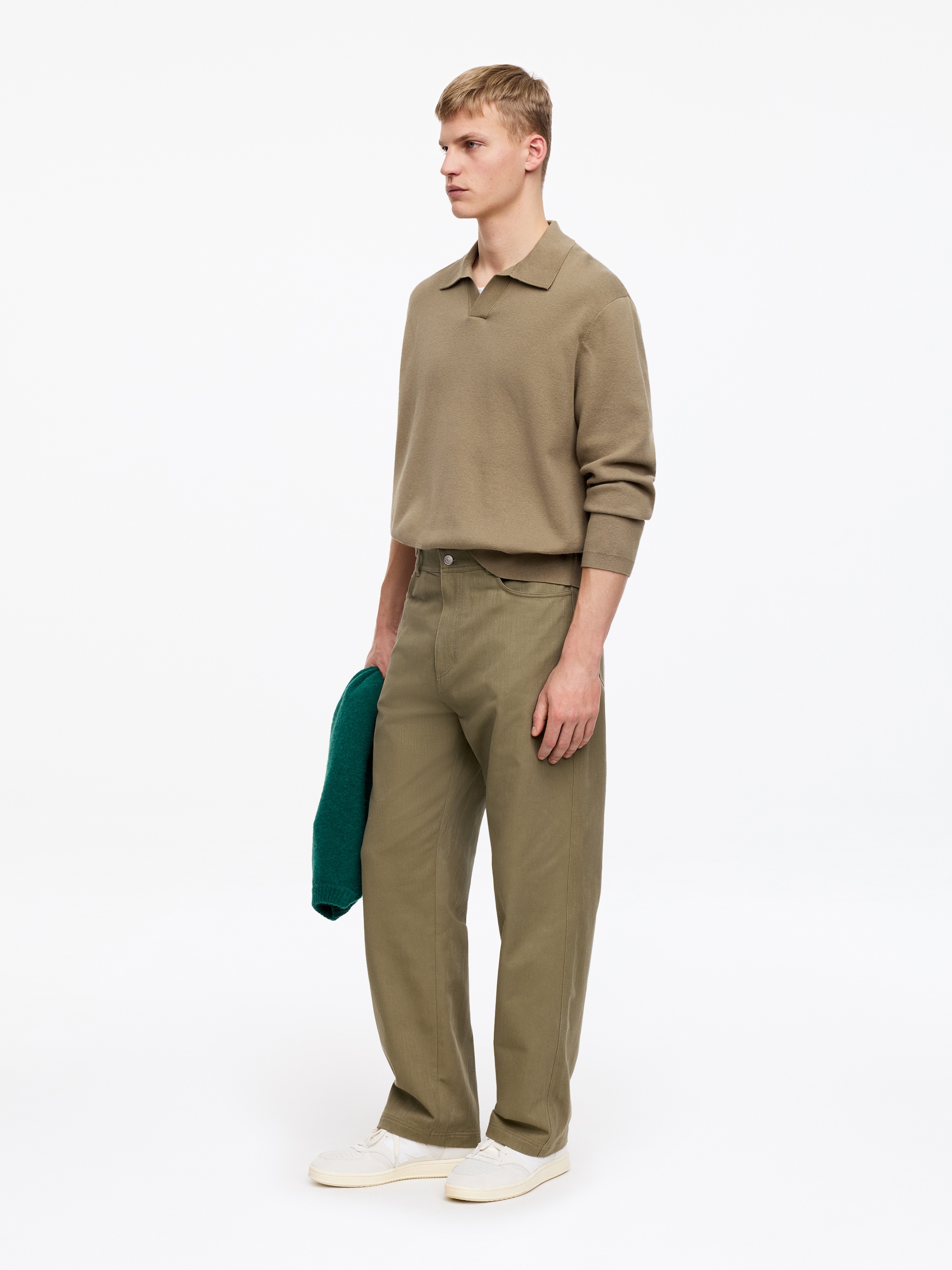 Pantalones de sarga de algodón de corte relajado - Verde caqui - Corte relajado - Women - StillMedia/Lookbook - 3