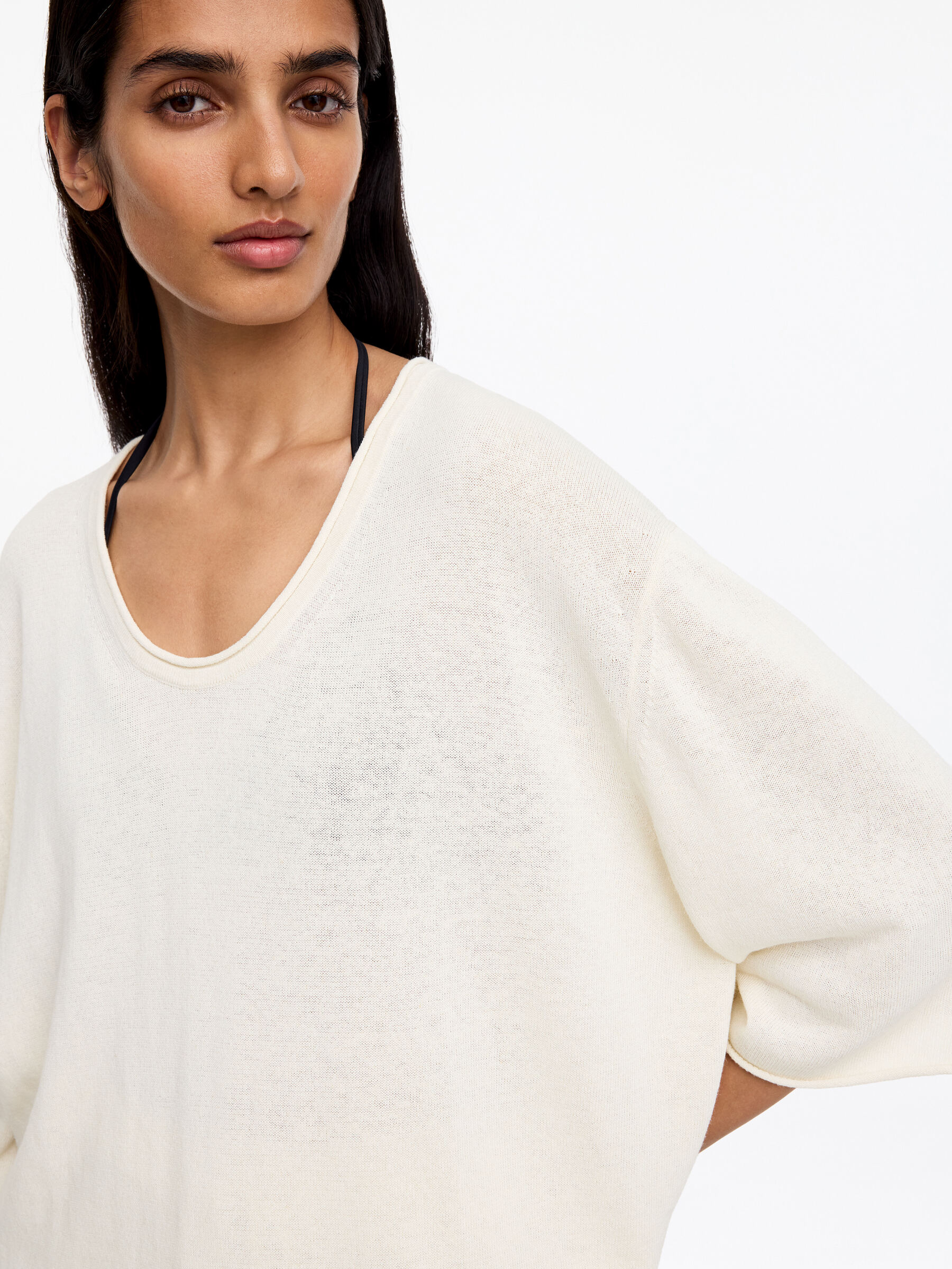 Knitted Linen Blend Top - Off-white - Oversized - Women - StillMedia/Lookbook - 2