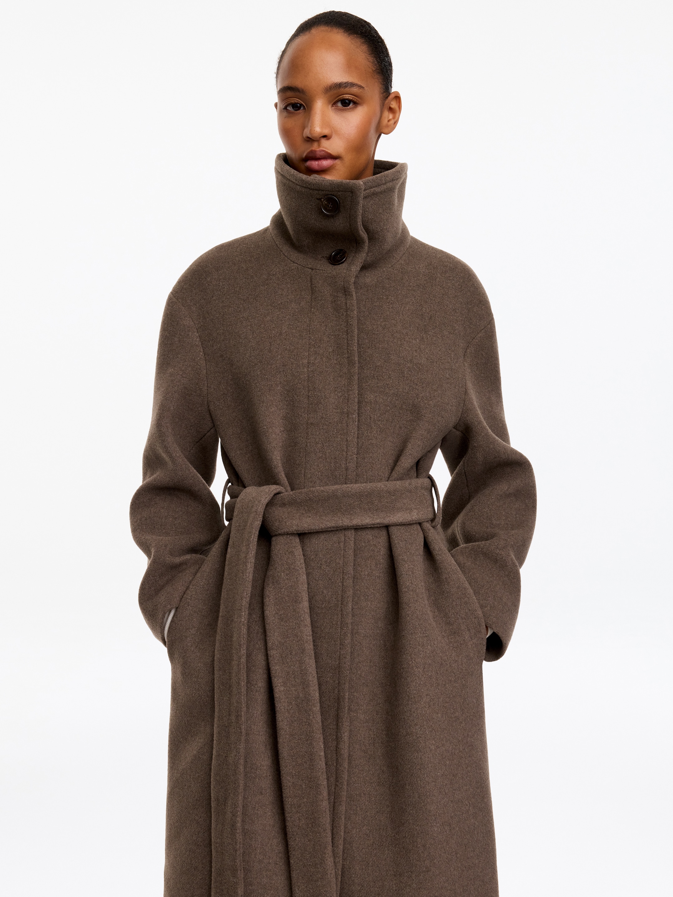 Mantel aus Wollmischung mit Gürtel - Graubraun - Regular Fit - women - StillMedia/Lookbook - 6